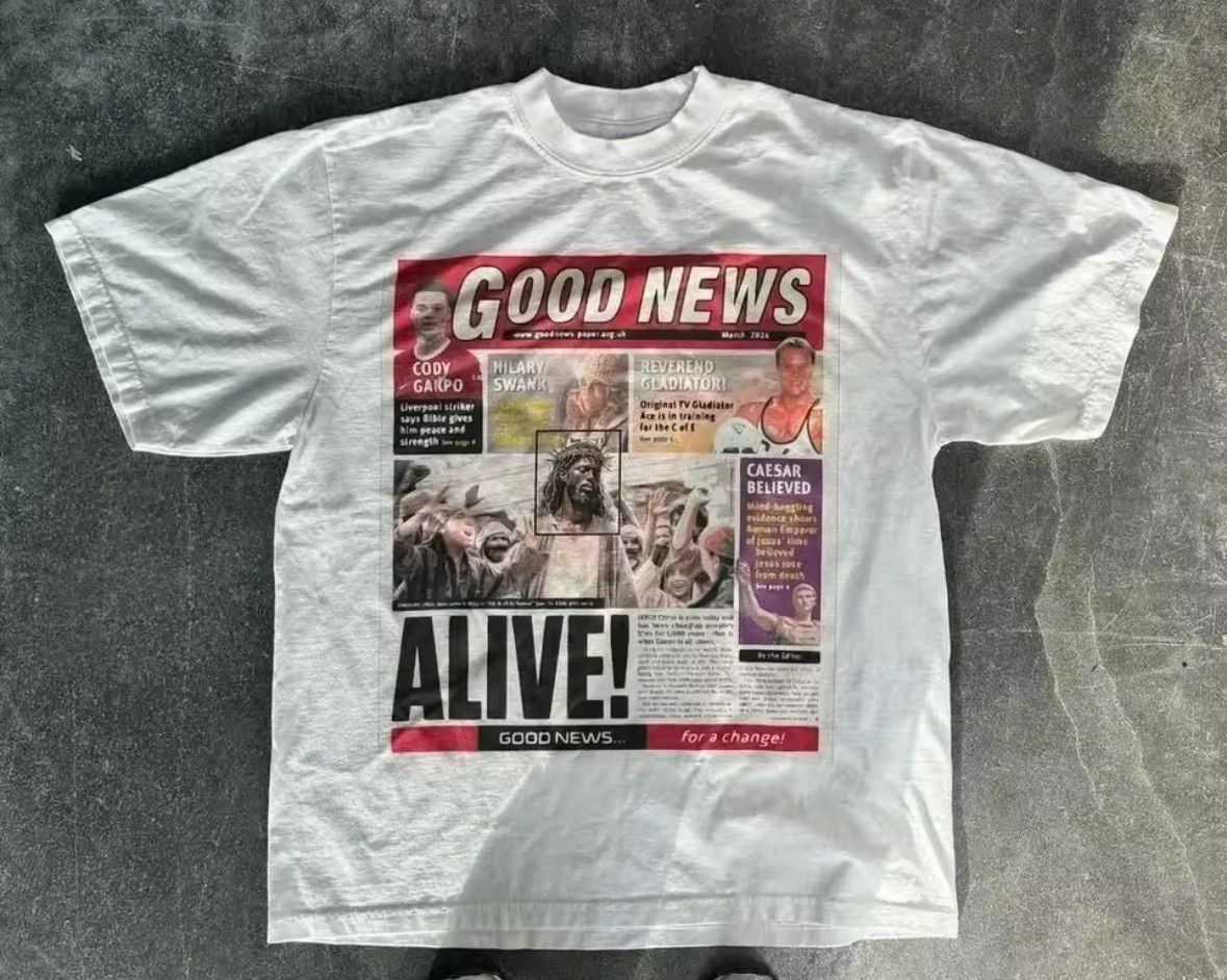 Other Street Retro Star Good News Headline Newspaper Print T-Shirt Size US XXL / EU 58 / 5 - 1 Thumbnail