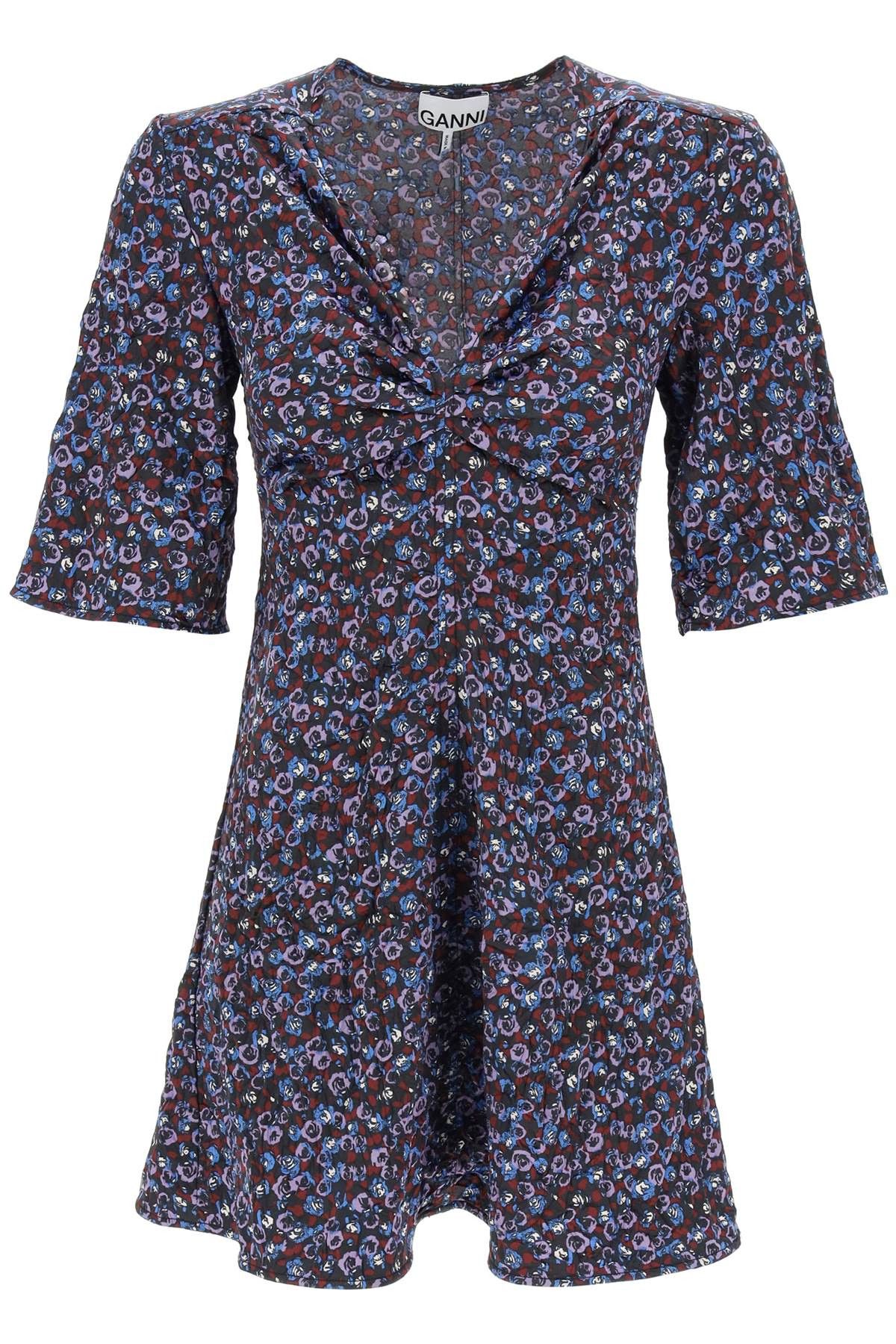 image of Ganni Mini Floral Crinkled Satin Dress, Women's (Size XS)