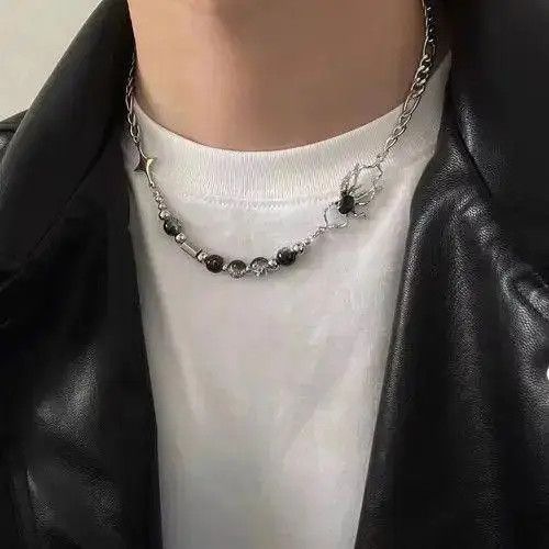 VIBE Titanium Steel Spider Crystal Beads Necklace for Men Women Size ONE SIZE - 1 Thumbnail