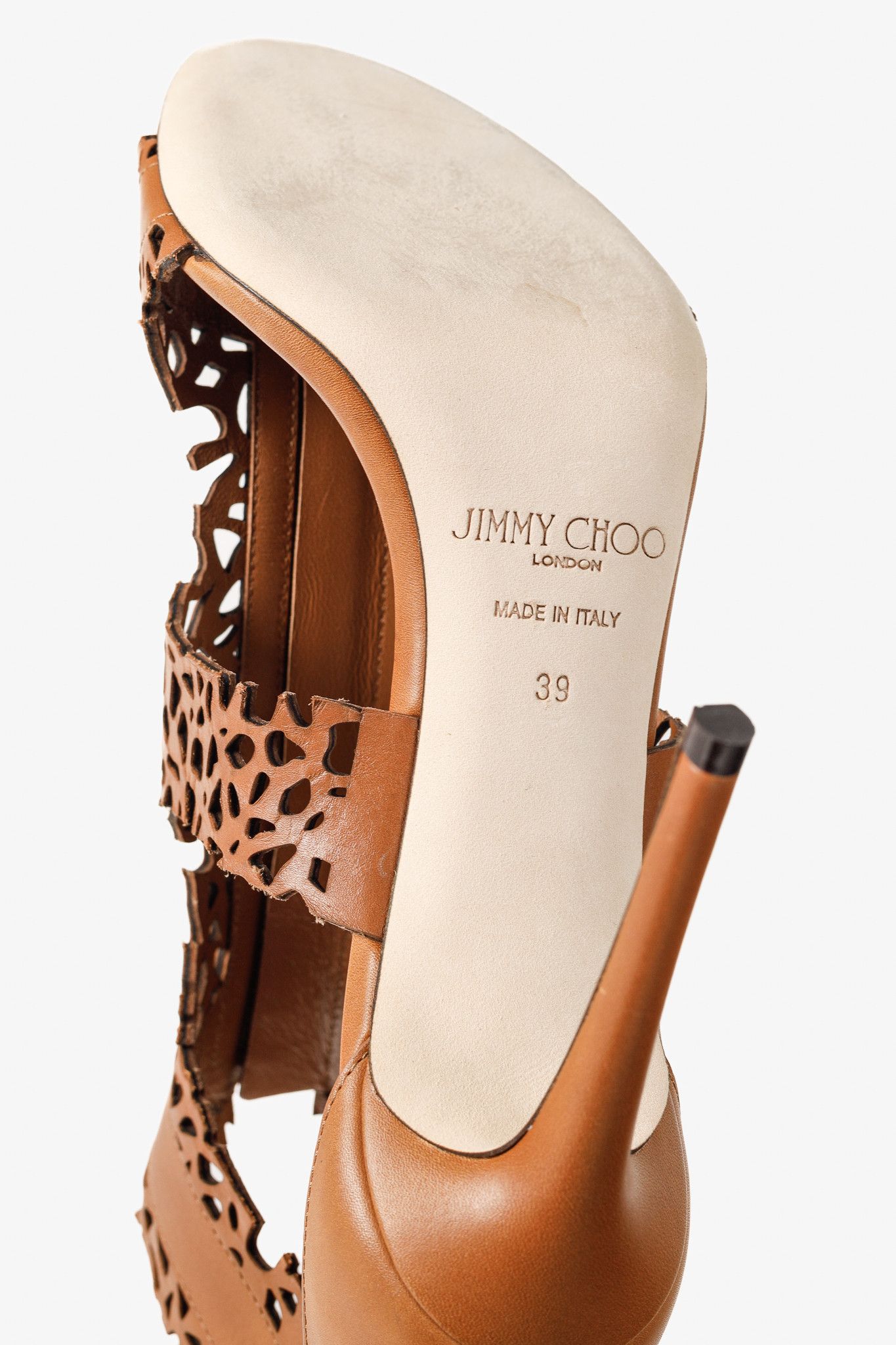 Jimmy Choo Jimmy Choo Megan 100 Laser-Cut Heels in Canyon Brown Leather Size US 8.5 / IT 38.5 - 5 Thumbnail