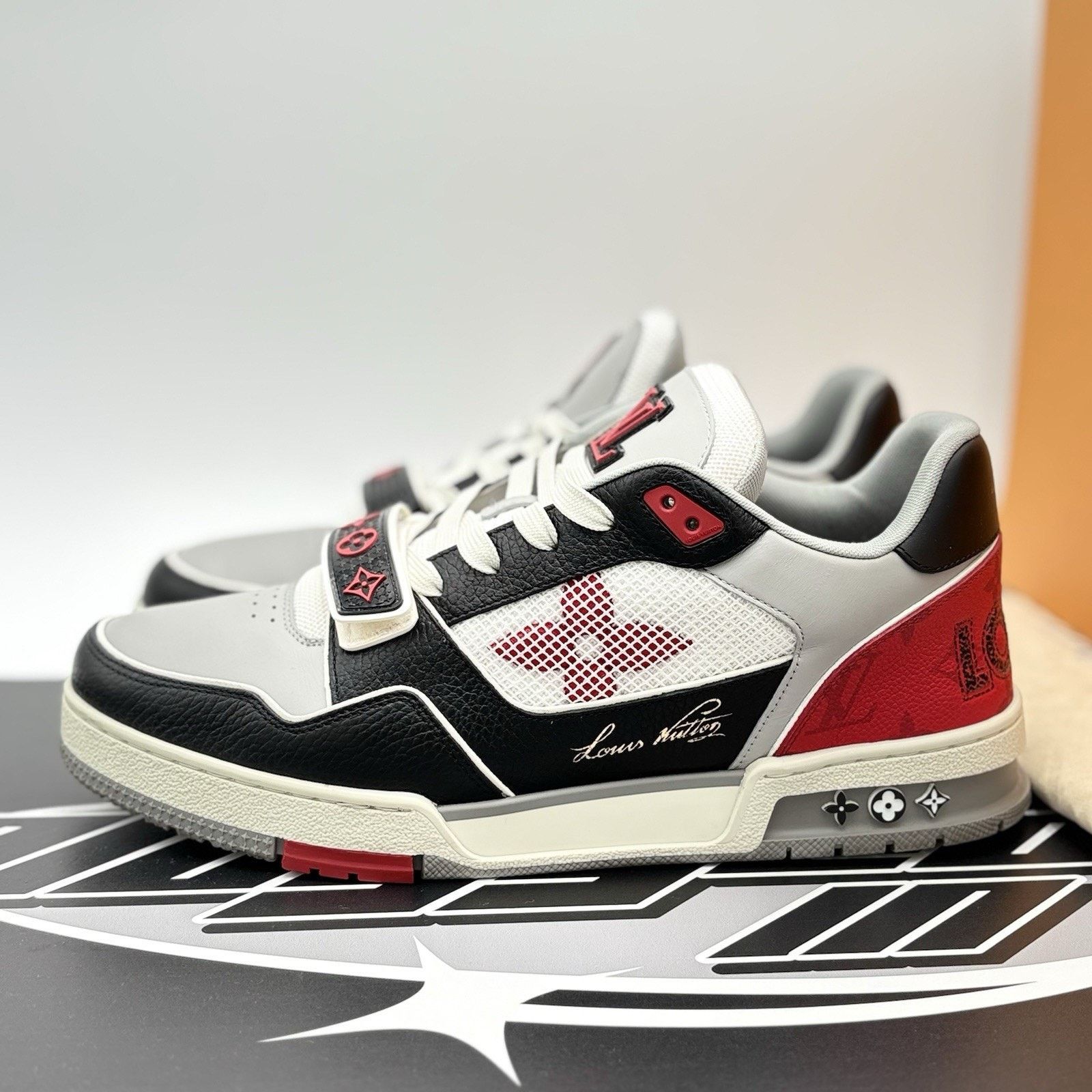 Louis Vuitton Louis Vuitton Trainer Strap ' Red Grey Black ' | CLEAN! Size US 11 / EU 44 - 1 Thumbnail