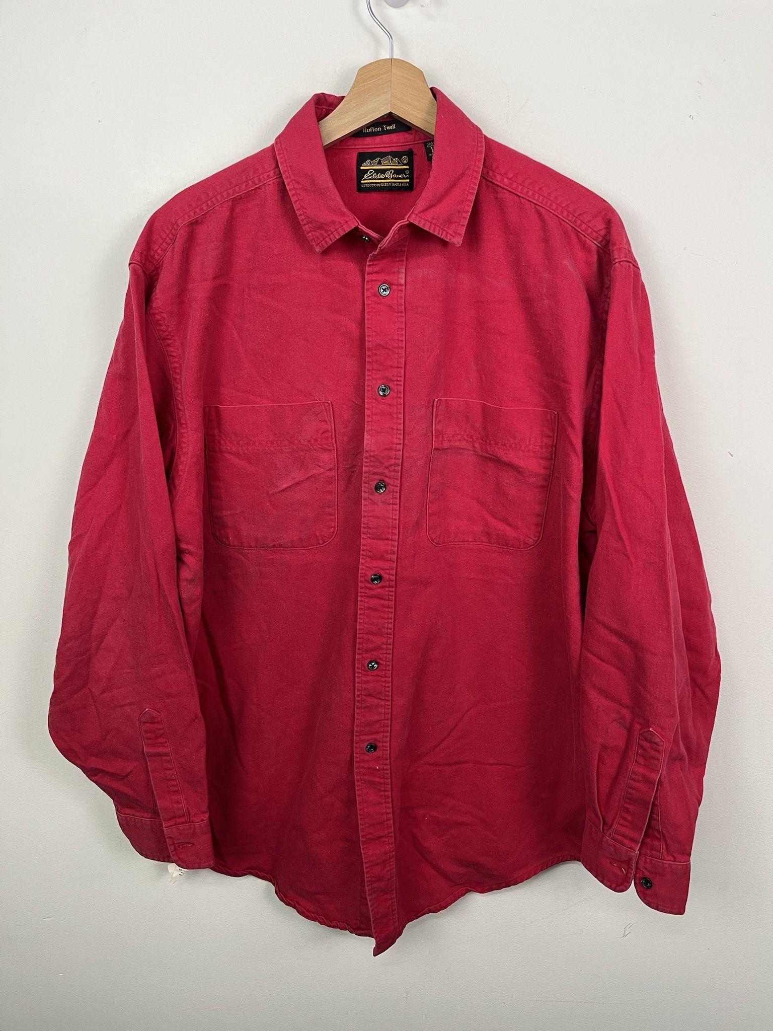 Vintage 90s Eddie Bauer Red Flannel Rufton Twill Button Down SIze XL