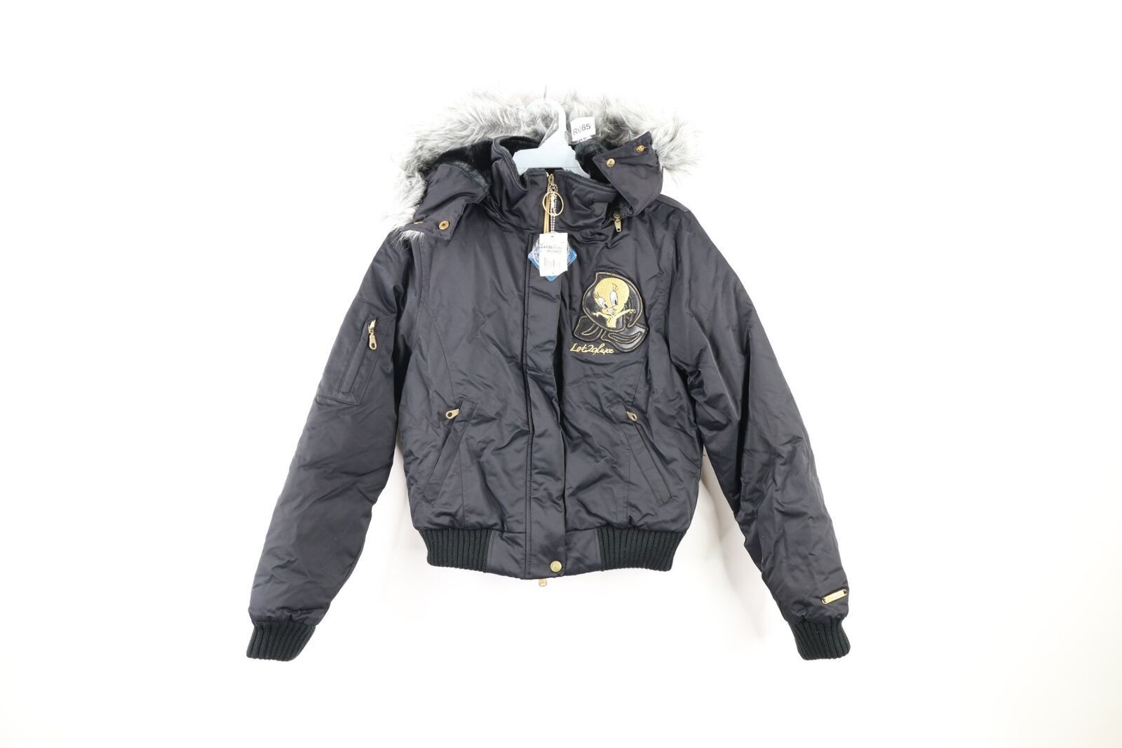 NOS Vintage Y2K Spell Out Tweety Bird Hooded Puffer Jacket