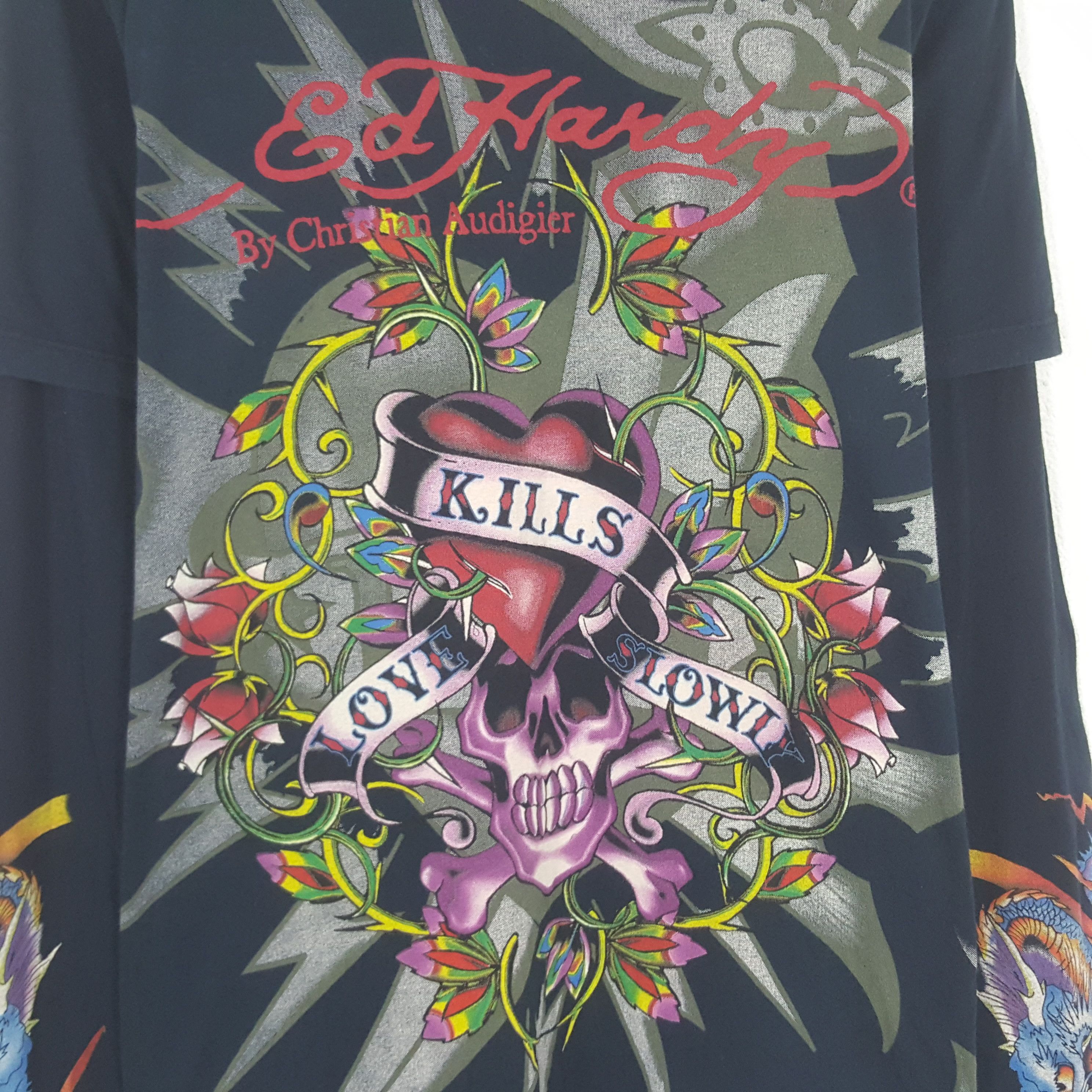 Ed Hardy Vintage Ed Hardy by Christian Audiger Skull Tshirt C285N67 Size US L / EU 52-54 / 3 - 3 Thumbnail