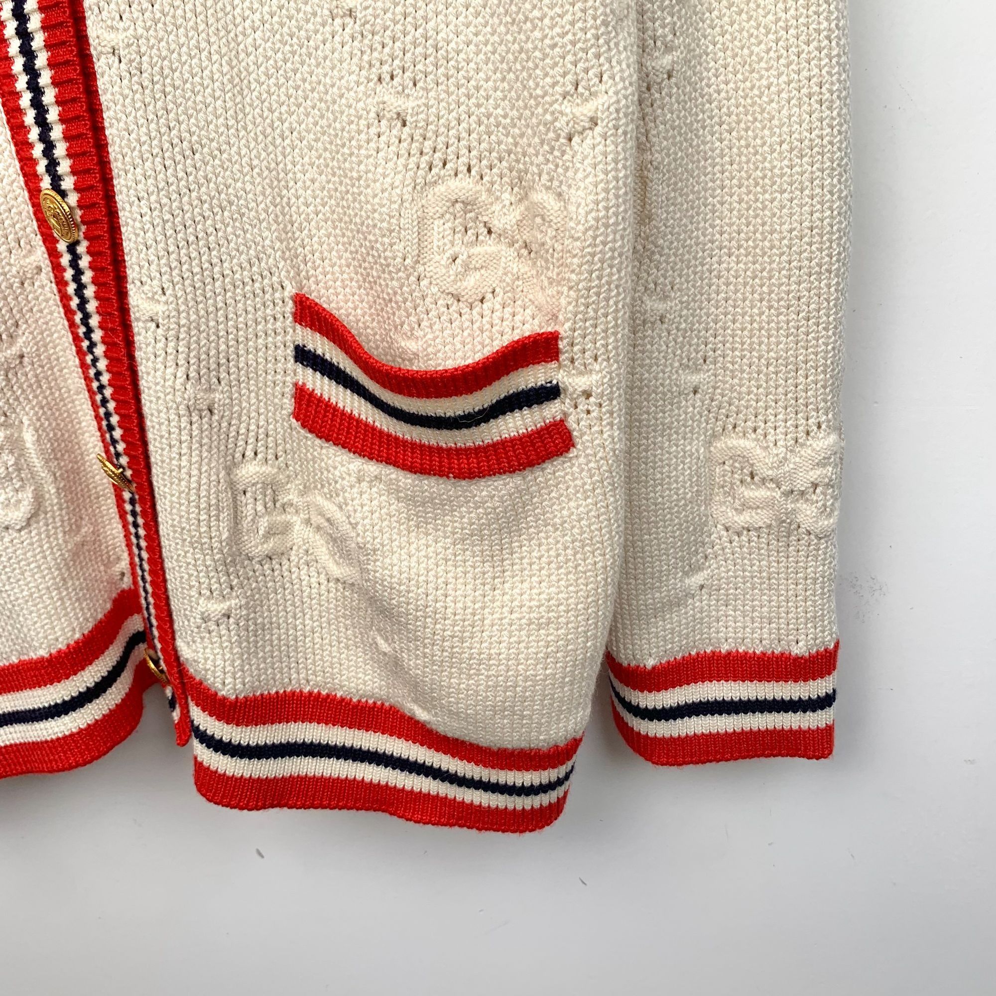 Gucci Gucci Beige Double G Full Logo Knitted Cardigan With Red & N Size M / US 6-8 / IT 42-44 - 6 Thumbnail