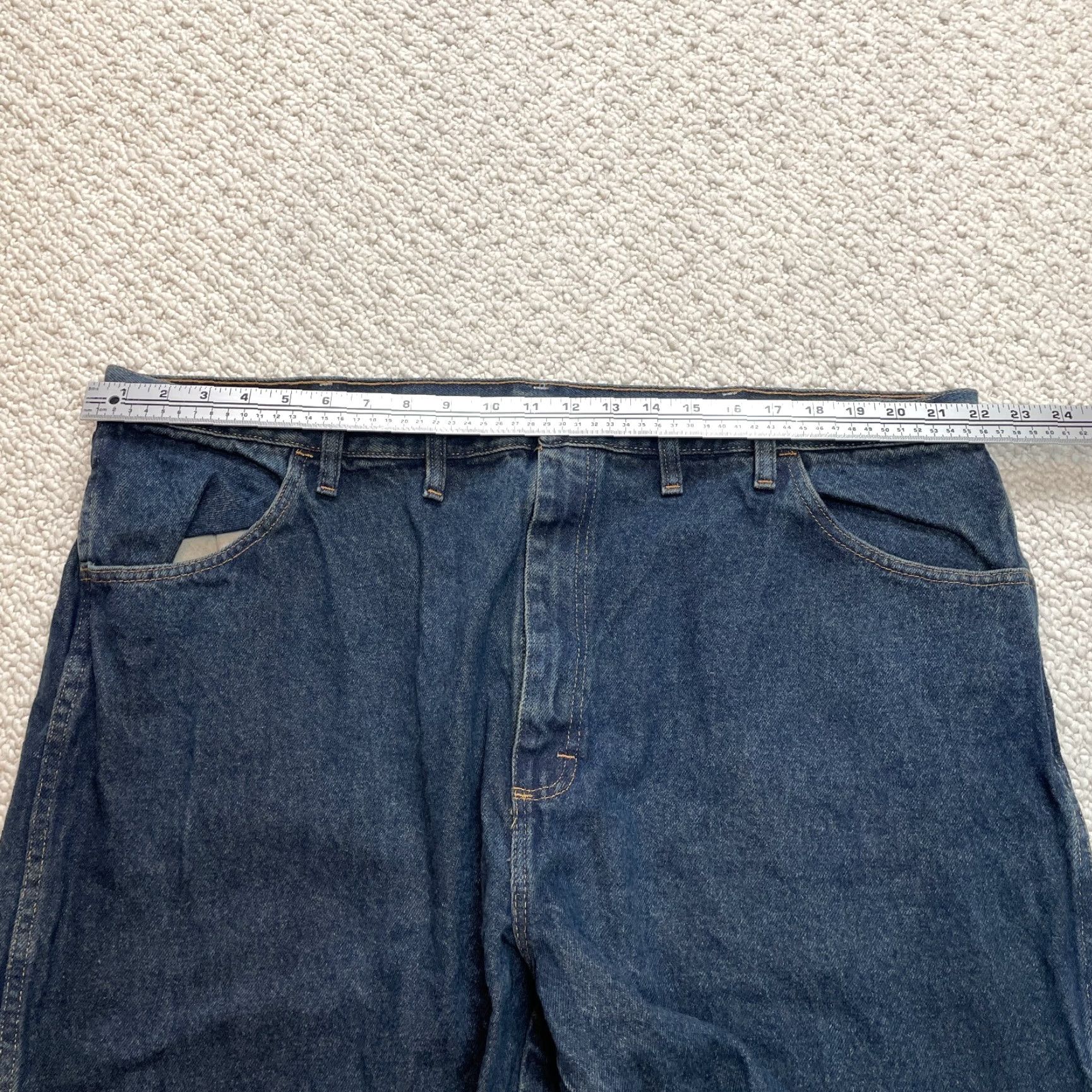 Denime Rustler Jeans Mens 44 x 32 Blue Dark Denim Straight Leg Relaxed Regular Waist 44 In 5-Pocket Design Zip Closure Cotton Vintage No Size US 44 / EU 60 - 5 Thumbnail