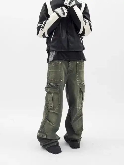 VIBE Retro washed distressed workwear loose wide leg jeans Size US 32 / EU 48 - 1 Thumbnail
