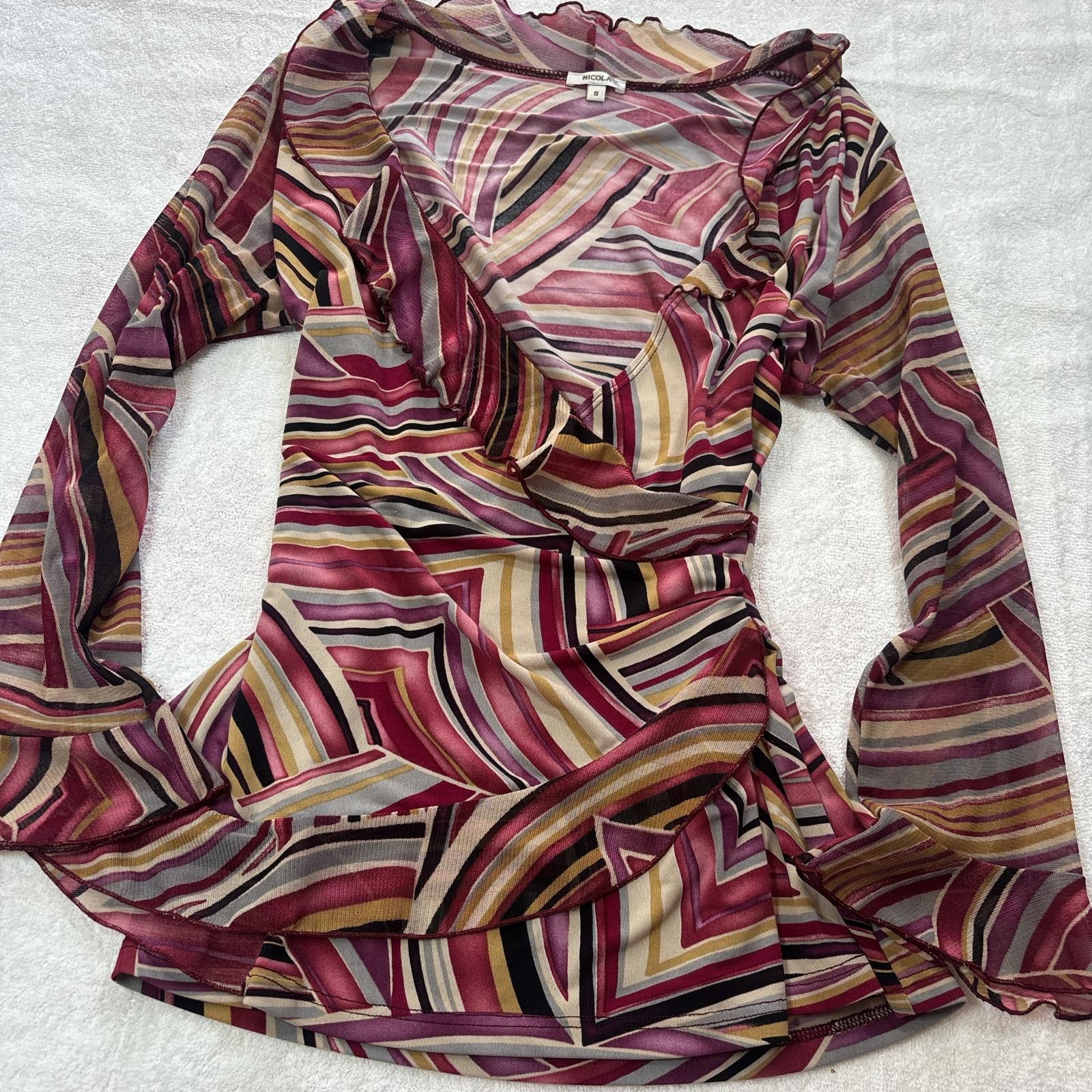 Nicole Club y2k euro fitted ruffle mesh blouse Size S / US 4 / IT 40 - 2 Thumbnail