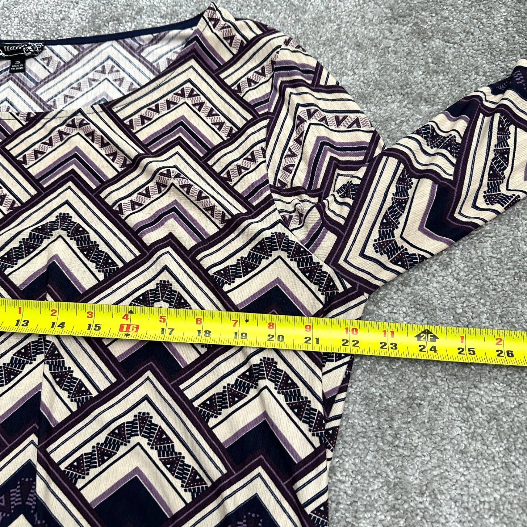 Bell Naif Blouse 2X Multicolor Geometric 3/4 Bell Sleeve Boat Neck Casual Tunic Women Size XXL / US 16-18 / IT 52-54 - 7 Thumbnail