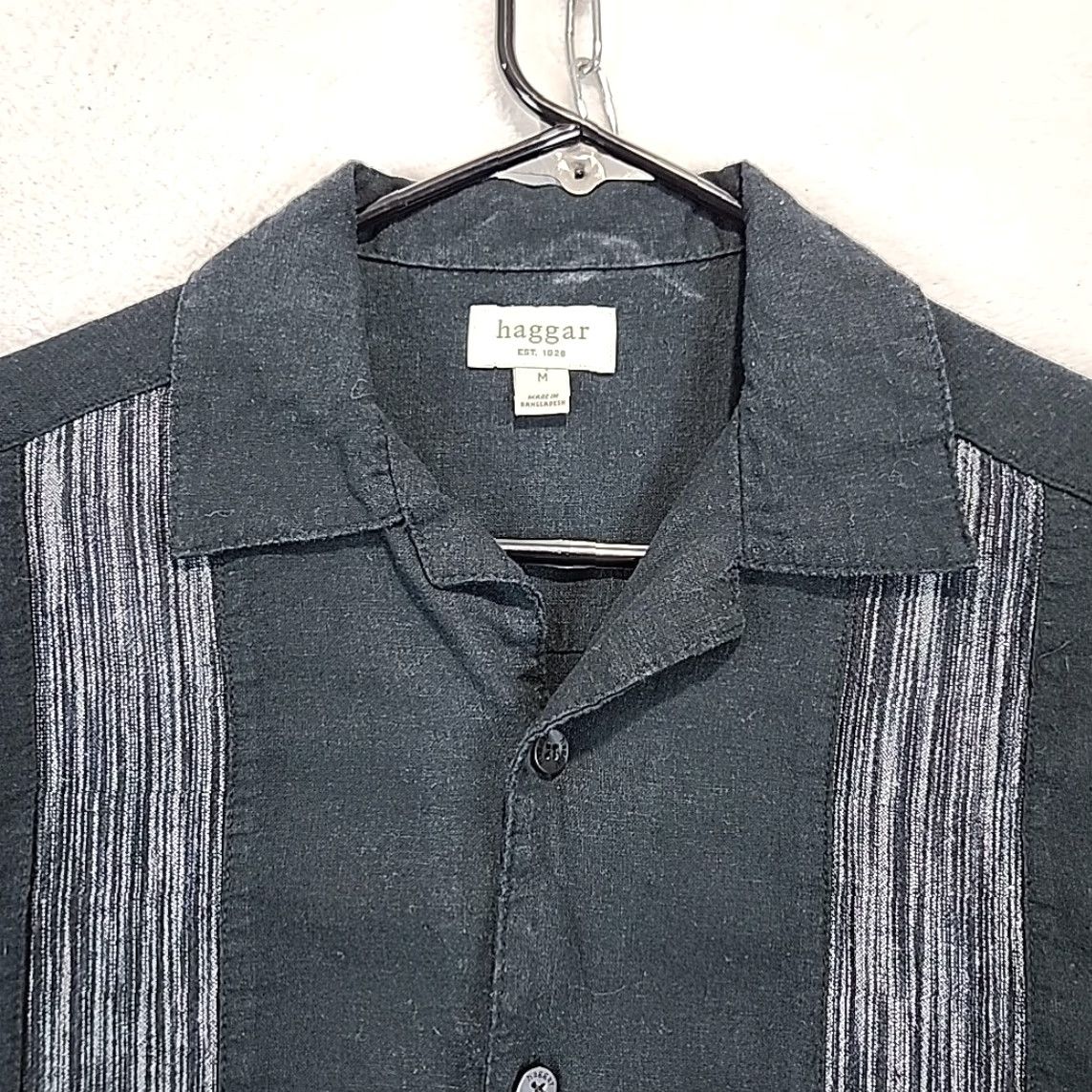 Haggar Haggar Mens Shirt M Black Stripe Linen Blend Short Sleeve Button-Up Beach Size US M / EU 48-50 / 2 - 2 Thumbnail