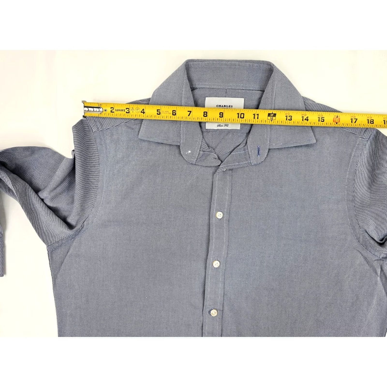 Charles Tyrwhitt Charles Tyrwhitt Slim Fit Button Striped Shirt Men L Blue Dress Shirt Sleeve Long Pattern Striped Non-Iron Chest 46 in Adults Mens Size 42R - 7 Thumbnail
