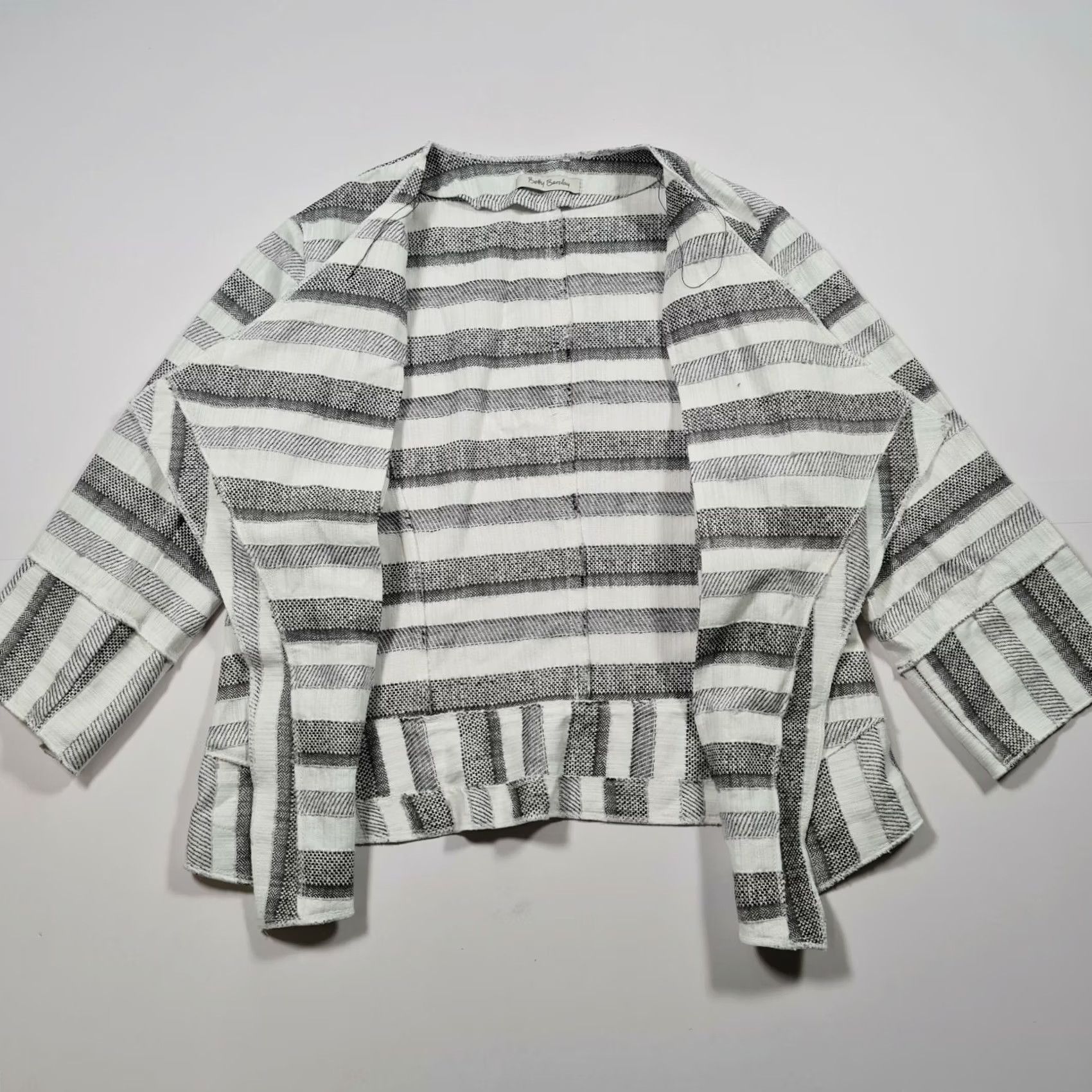 Vintage Betty Barclay Cardigan Womens 10 UK Striped Open Front White Grey Knit Size L / US 10 / IT 46 - 3 Thumbnail