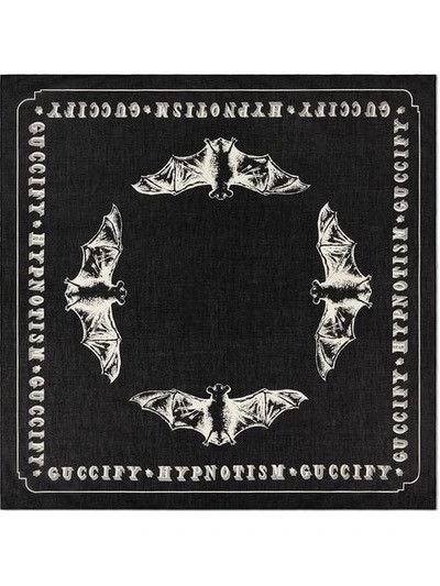 BATS PRINT COTTON SCARF IN BLACK