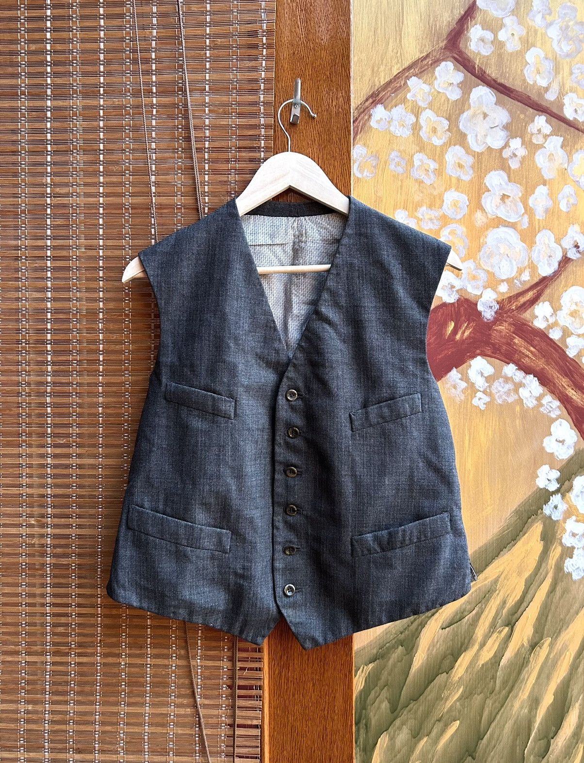Vintage Vintage French Salt & Pepper Cotton HBT Vest Buckle Back Size US S / EU 44-46 / 1 - 1 Thumbnail
