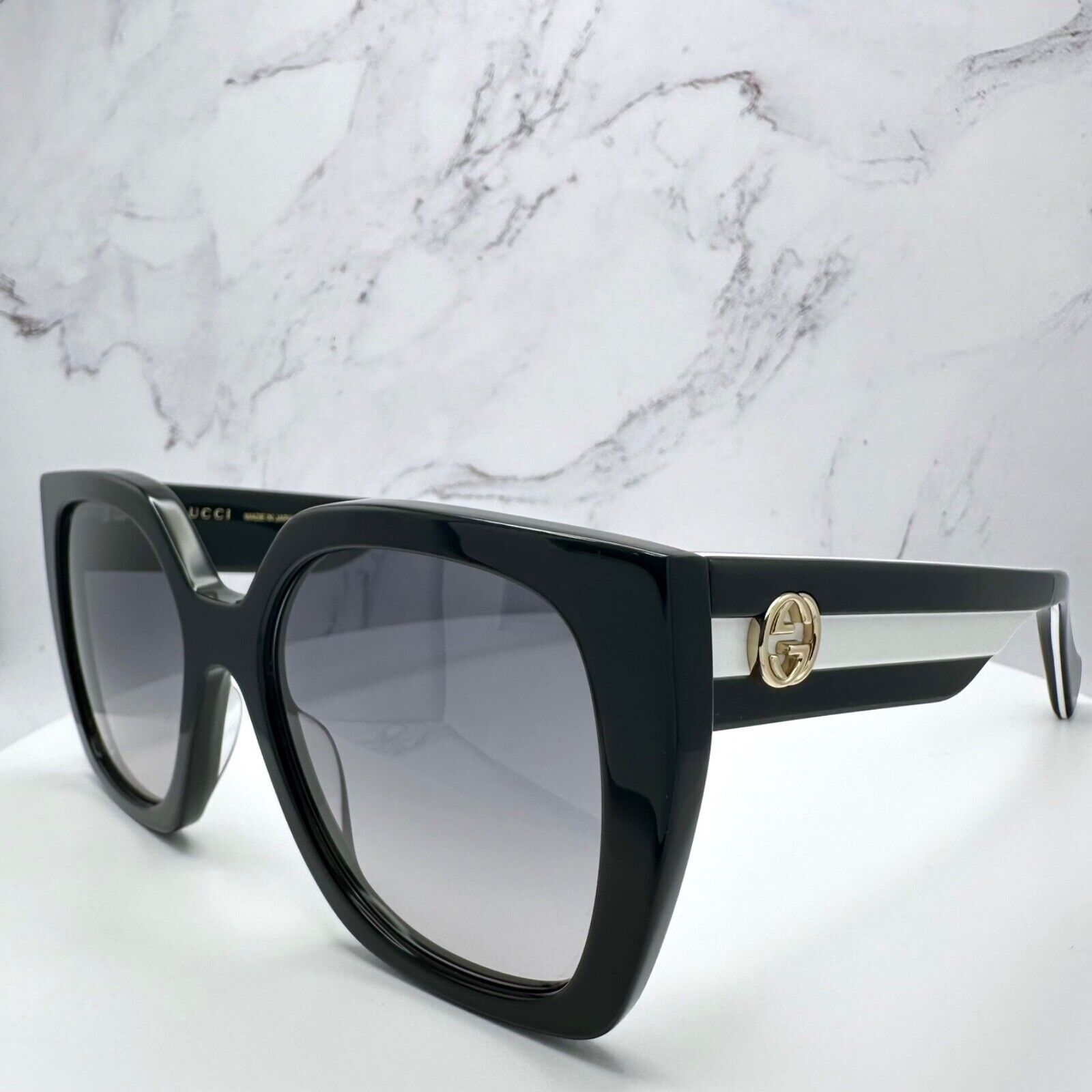 Gucci New Gucci Sunglasses Black White Gold Interlocking GG Size ONE SIZE - 12 Thumbnail
