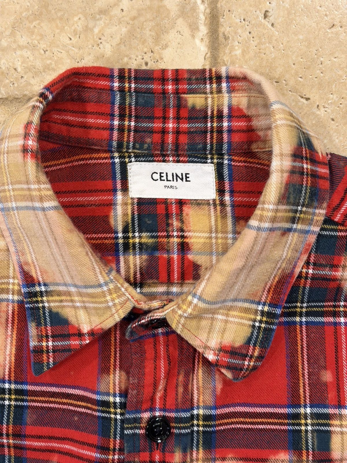Celine Celine x Hedi FW23 Bleached Tartan Plaid Red Flannel Shirt Size US XL / EU 56 / 4 - 9 Thumbnail