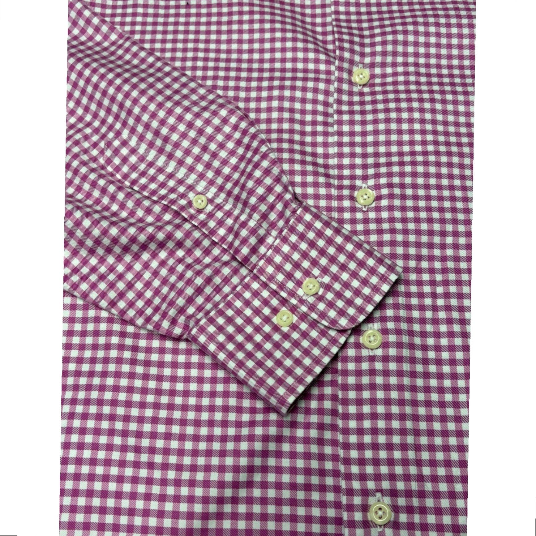 David Donahue David Donahue Mens Dress Shirt Pink White Gingham Check Cotton 17 32/33 Size 46R - 5 Thumbnail