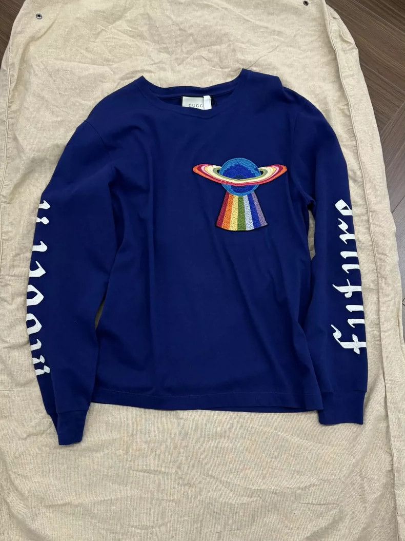 Gucci Gucci Embroidered Long Sleeve Sweatshirt in Blue - dmc Size US S / EU 44-46 / 1 - 1 Thumbnail