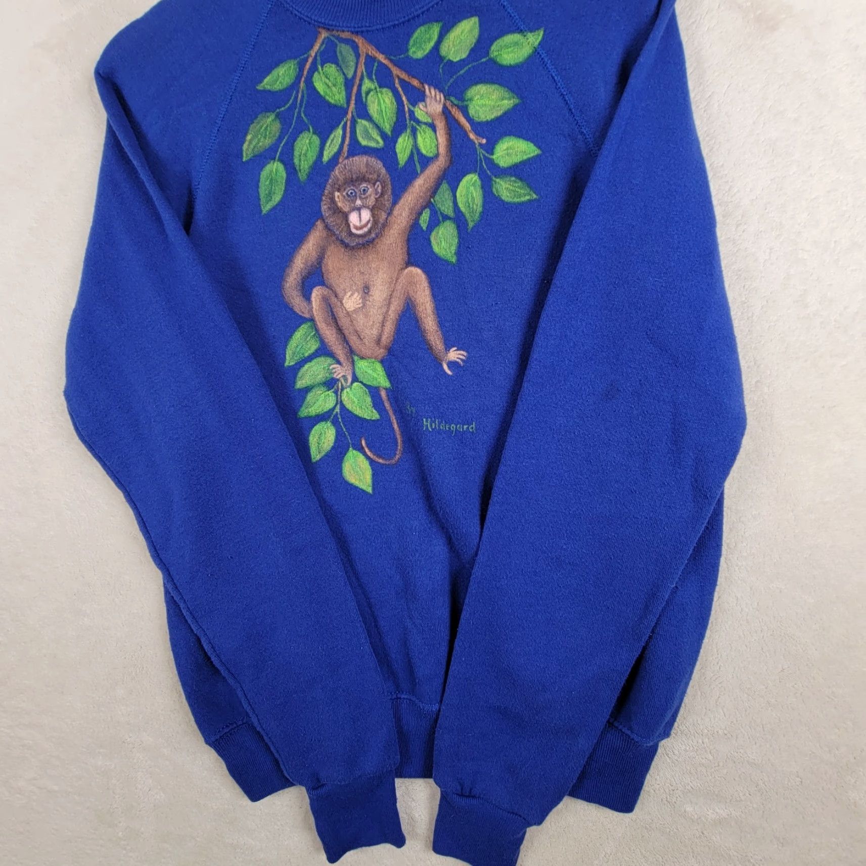 Lee VINTAGE LEE Sweatshirt Women's Medium Blue Cotton Blend Pullover Long Sleeve Monkeys Embroidered Crew Neck Casual Size M / US 6-8 / IT 42-44 - 2 Thumbnail