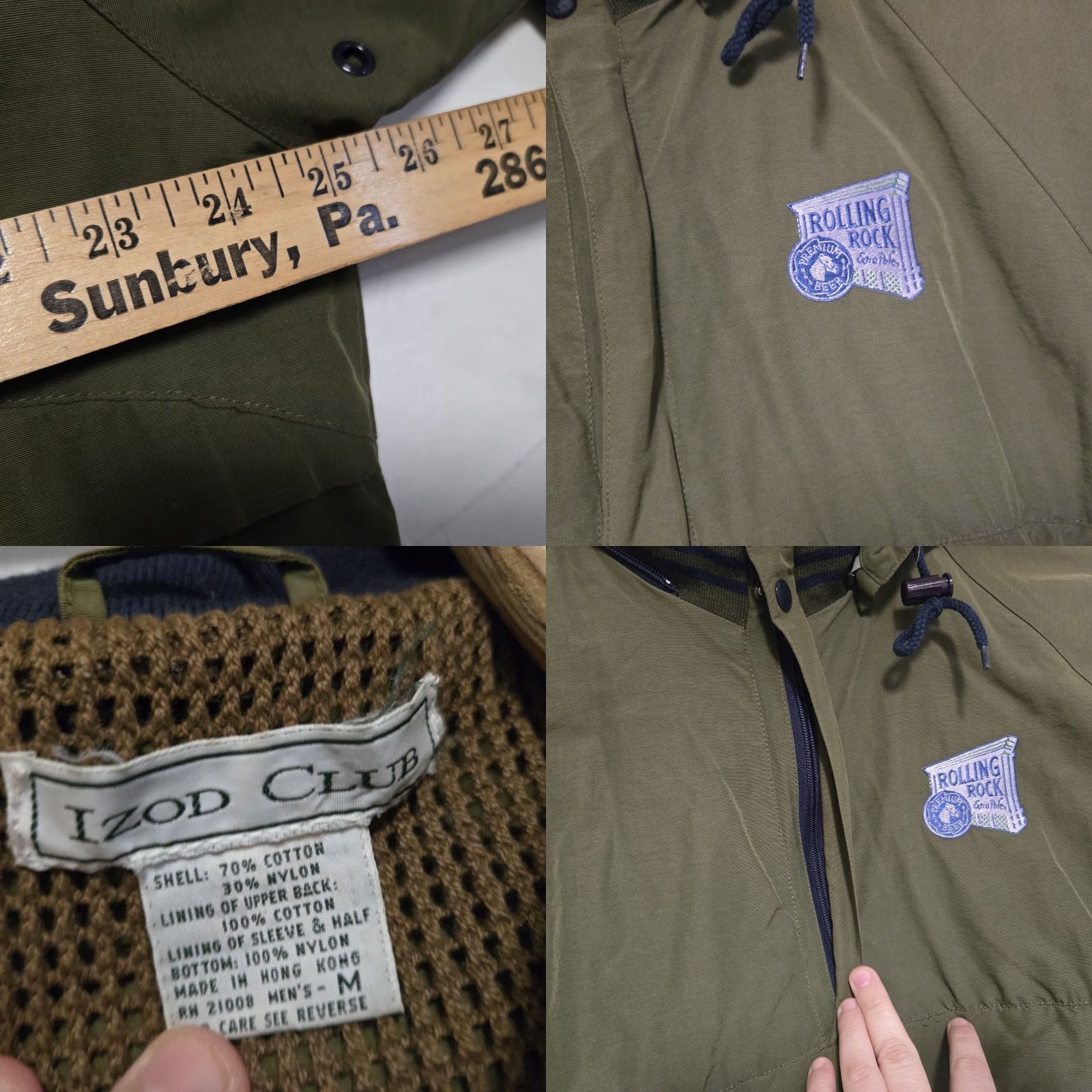 Olive VINTAGE Izod Club Jacket Mens M Olive Green Anorak Style Breweriana Light Weight Hooded Mid-Length Spring Fall Winter | Green | Regular Fit Size US M / EU 48-50 / 2 - 8 Thumbnail
