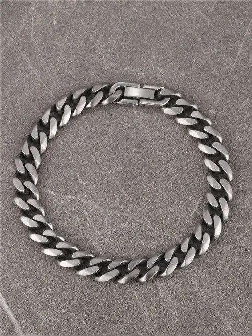 Jewelry Retro Vintage Stainless Steel Bracelet Cuban Link Minimal Size ONE SIZE - 1 Thumbnail