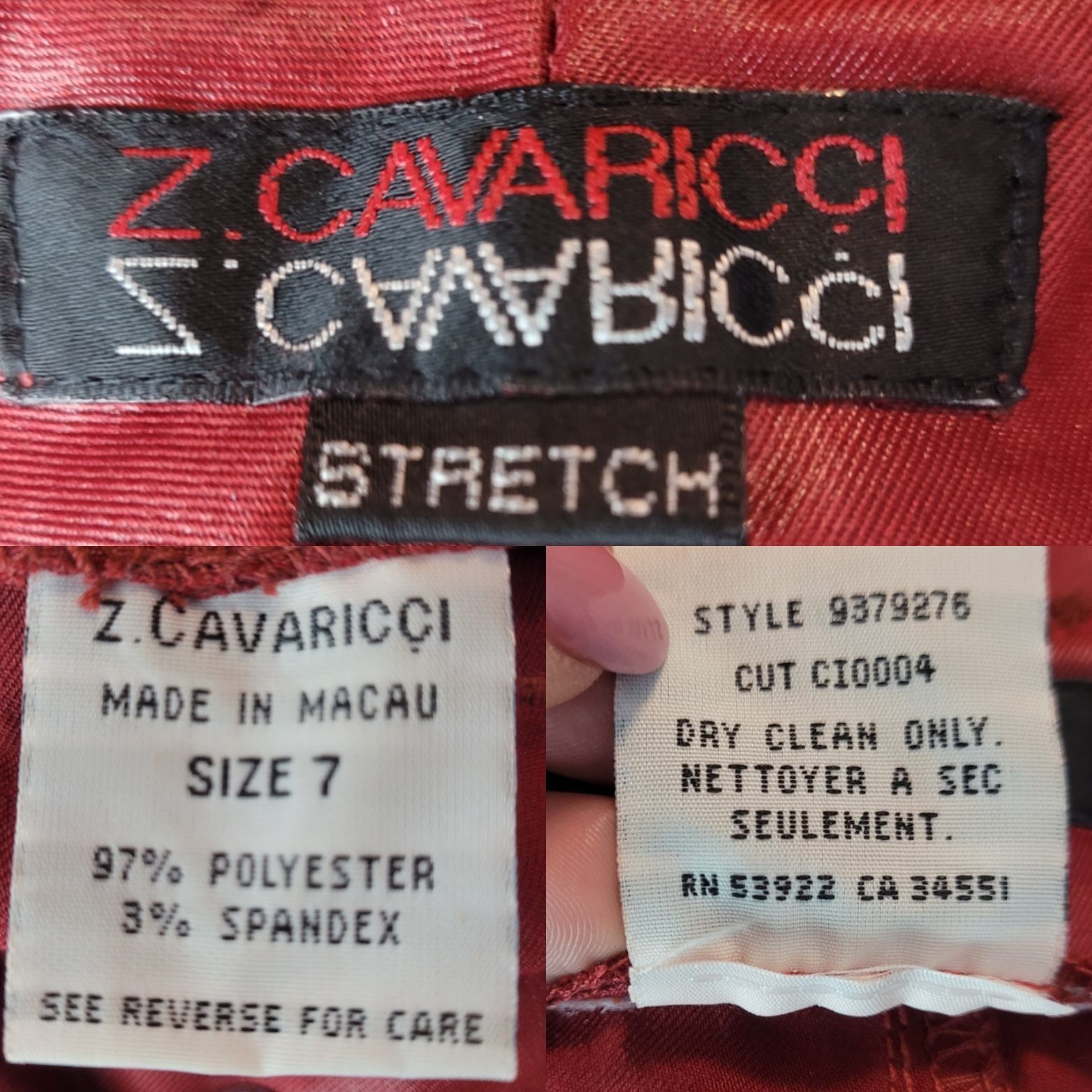 Vintage Vtg Z. Cavaricci Womens Red Waxed Denim Stretch Pants Sz 7 C Size 29" - 3 Thumbnail