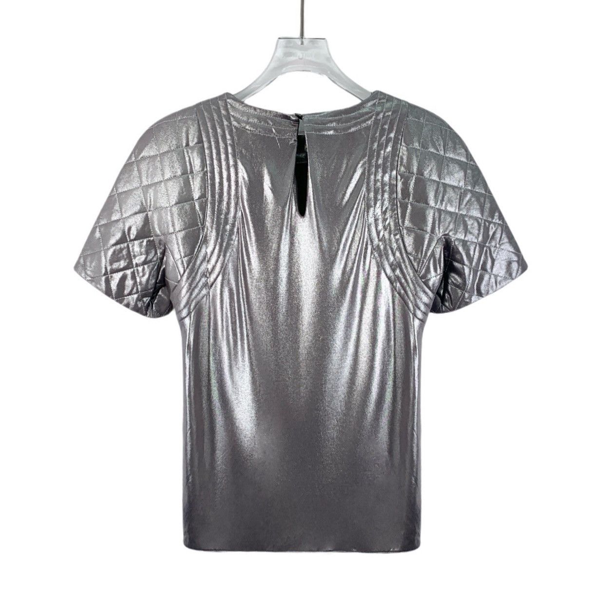 Chanel Chanel Silver Diamond Quilted Short Sleeve T-shirt K26WX Size XXS / US 00 / IT 34 - 2 Thumbnail