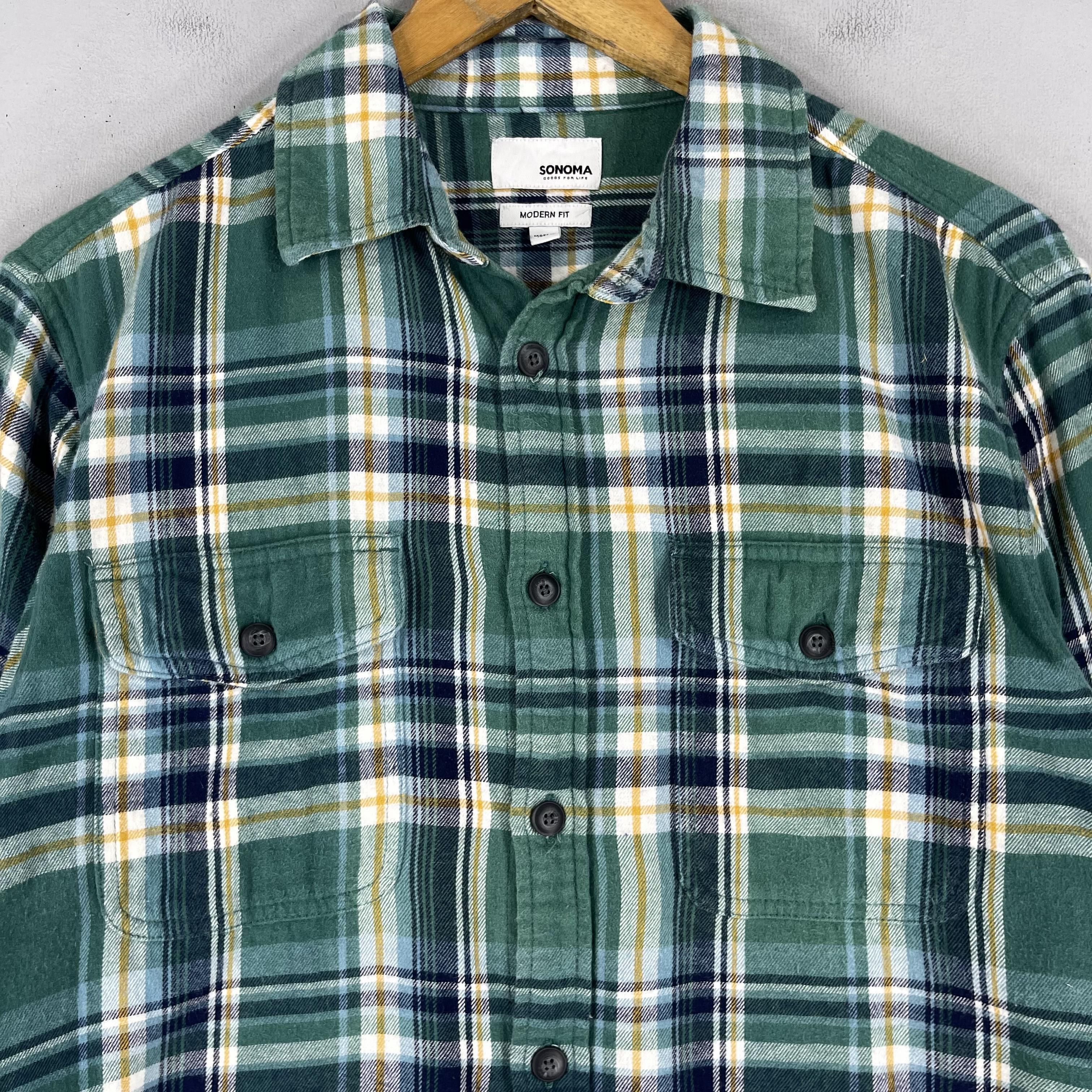 Flannel × Sonoma Vintage SONOMA Plaid Checkered Green Flannel Button Up Size US M / EU 48-50 / 2 - 2 Thumbnail