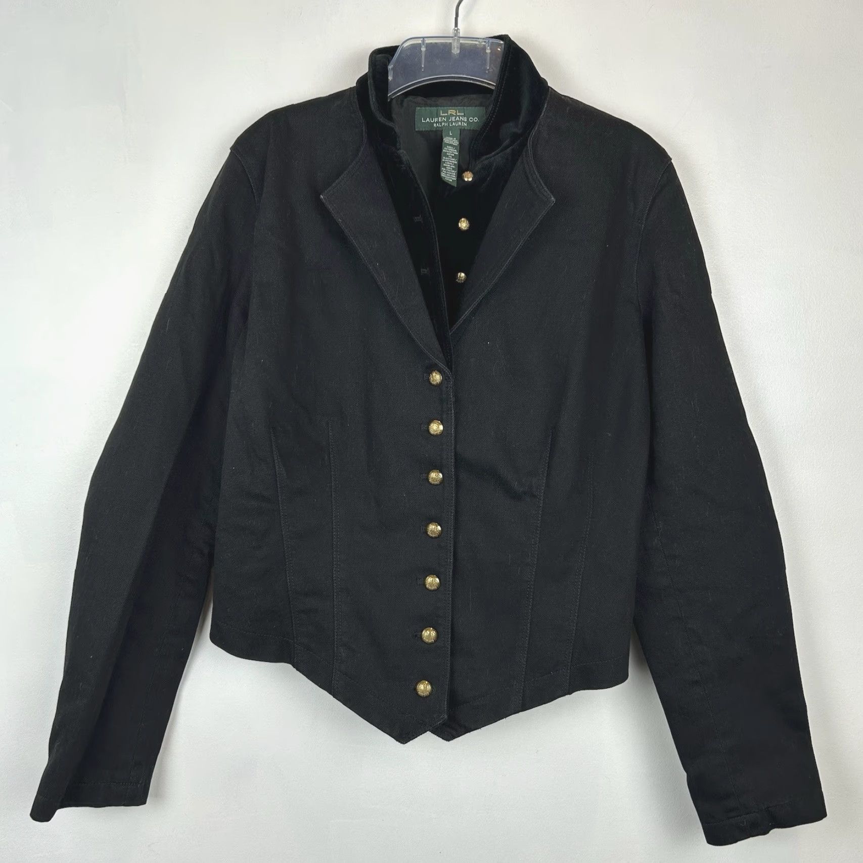 Ralph Lauren VINTAGE Ralph Lauren Jacket Women L Equestrian Velvet Trim Black Denim with velvet trim (Notch Lapel) LRL Blazer Suit Size L / US 10 / IT 46 - 8 Thumbnail