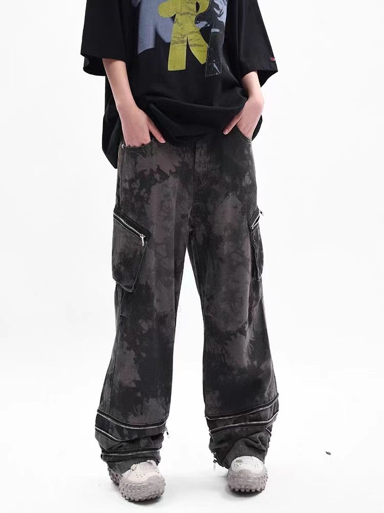 Retro zipper camouflage work casual trousers