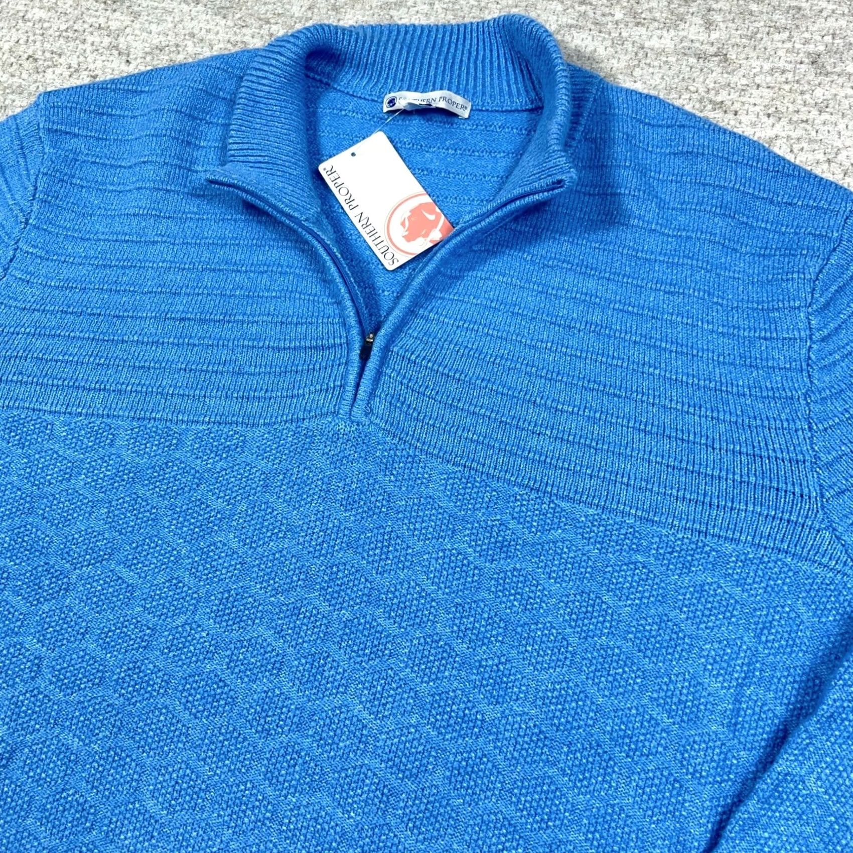 Southern Proper Southern Proper Sweater Men 4X Light Blue Pullover Knit 1/4 Zip Mock Neck Casual Workwear Big & Tall Shirt Size US XXL / EU 58 / 5 - 5 Thumbnail