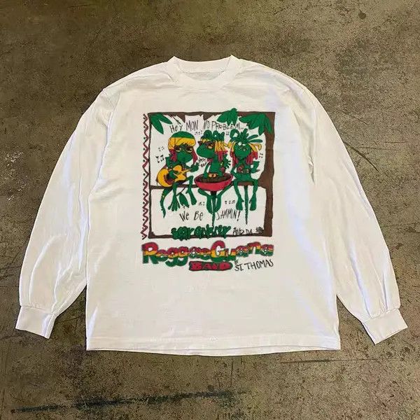 Japanese Brand Hirose x Mari Frog band white casual retro long sleeve tee Size US L / EU 52-54 / 3 - 7 Thumbnail