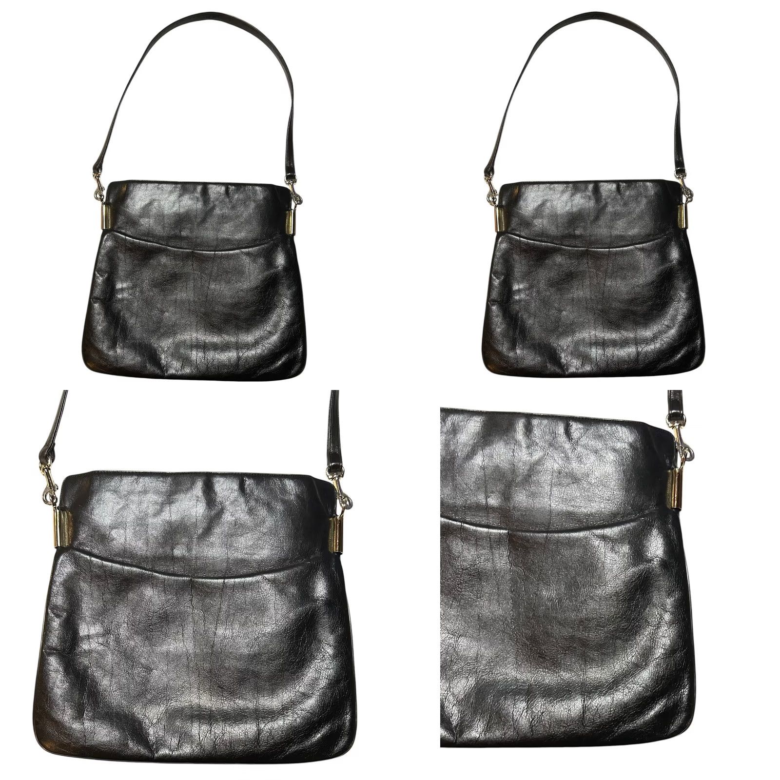 Vintage Lisette Black Leather Purse Shoulder Handbag Womens Damaged Front Pocket Clamp Metal Read Description Bag Charm Size ONE SIZE - 9 Thumbnail