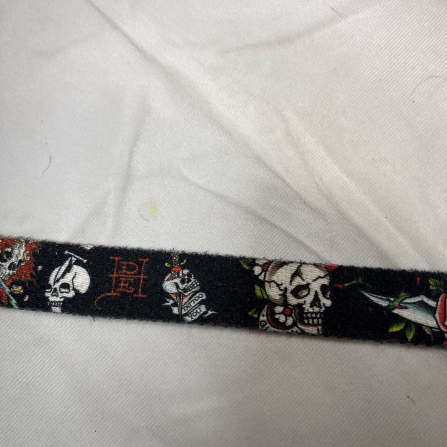 Ed Hardy VINTAGE Ed Hardy Belt One Size Black Cotton Logo Overprint Tattoo Skulls Y2K No Buckle 47 Inches Men Size ONE SIZE - 7 Thumbnail