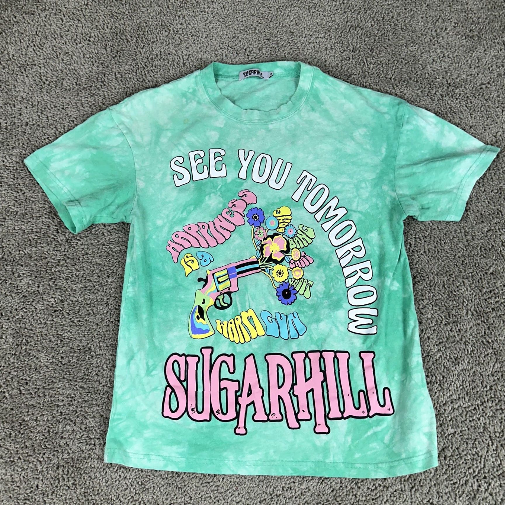 Vintage Sugarhill Shirt Mens Medium Green Tie Dye See You Tomorrow Graphic Tee Flowers Size US M / EU 48-50 / 2 - 2 Thumbnail