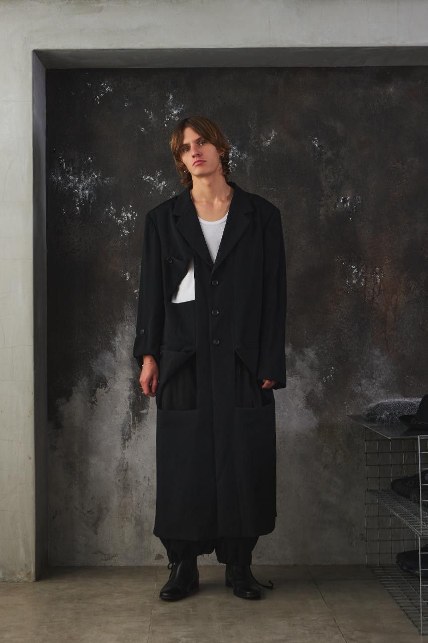 Yohji Yamamoto Yohji Yamamoto Wool Gabardine Diagonal Button Long Jacket Size US L / EU 52-54 / 3 - 2 Thumbnail
