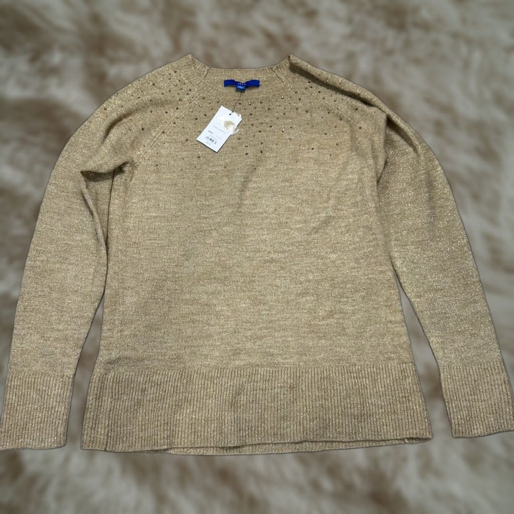 Apt. 9 Apt. 9 Sweater Pullover Women Long Sleeve Knit Rhinestone Acrylic Tan L NWY Size L / US 10 / IT 46 - 1 Thumbnail