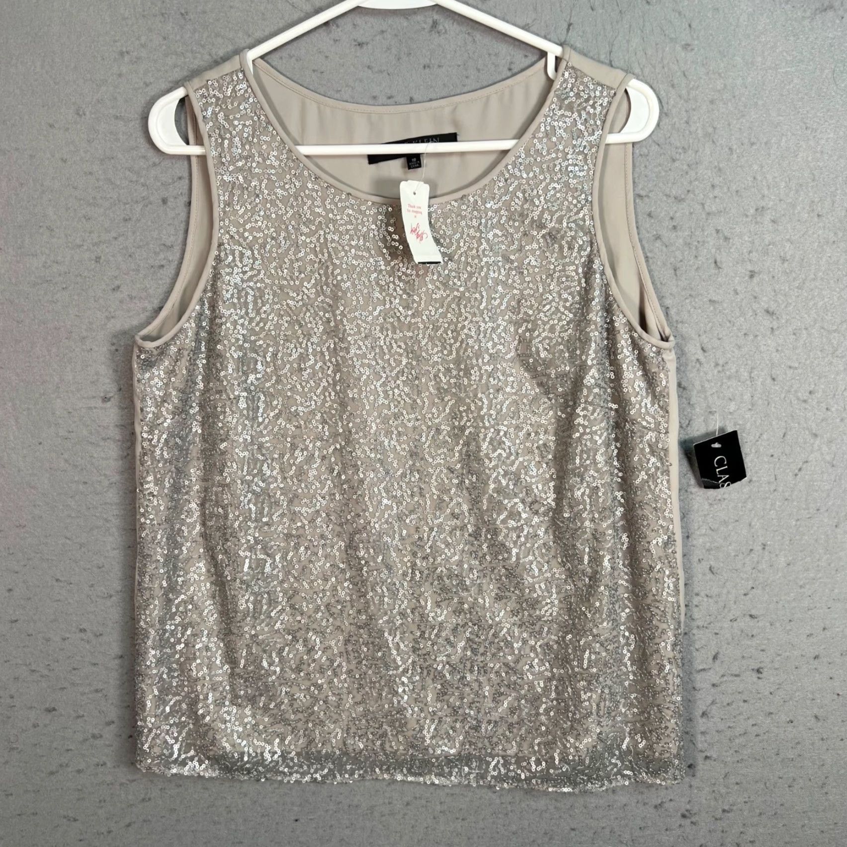 Anne Klein Anne Klein Tank Womens Size 10 Silver Sequin Sleeveless NEW Size L / US 10 / IT 46 - 2 Thumbnail