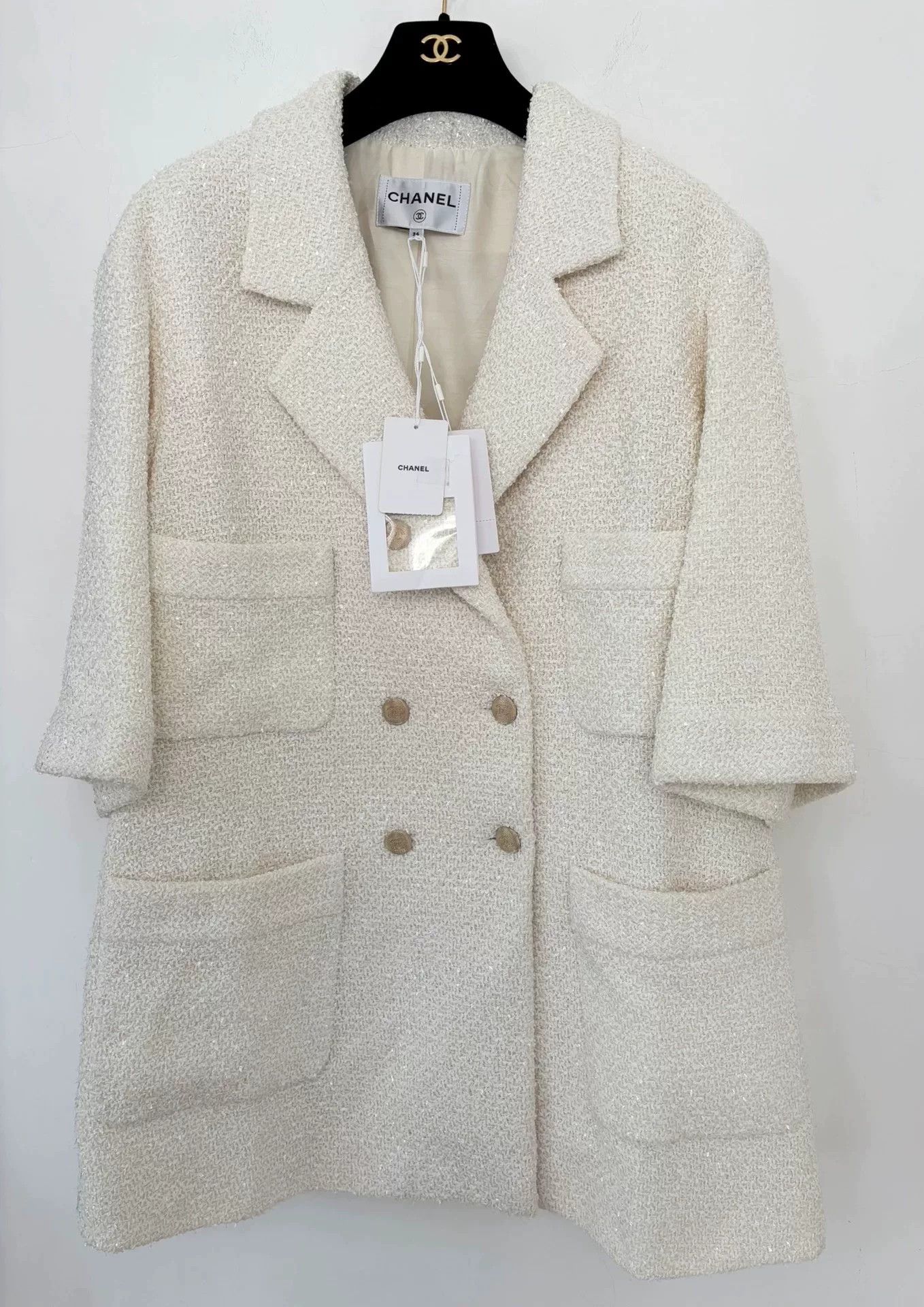 Chanel Chanel White Tweed Mid-Length Coat Size US XS / EU 42 / 0 - 1 Thumbnail