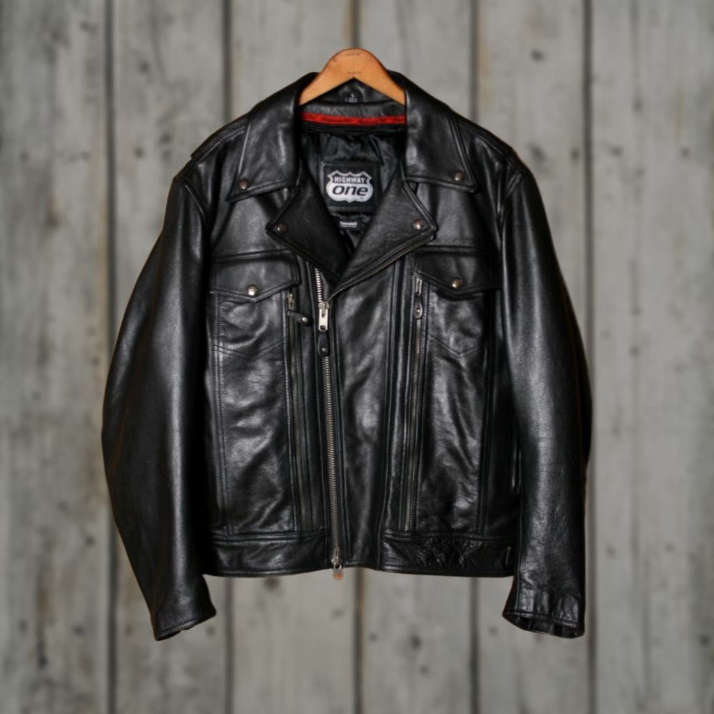 Vintage HIGHWAY ONE Heavy Black Leather Jacket Mens Sz. L Biker Zip-Out Liner Thinsulate Insulation Heavyweight Leather Jacket Size US L / EU 52-54 / 3 - 1 Thumbnail