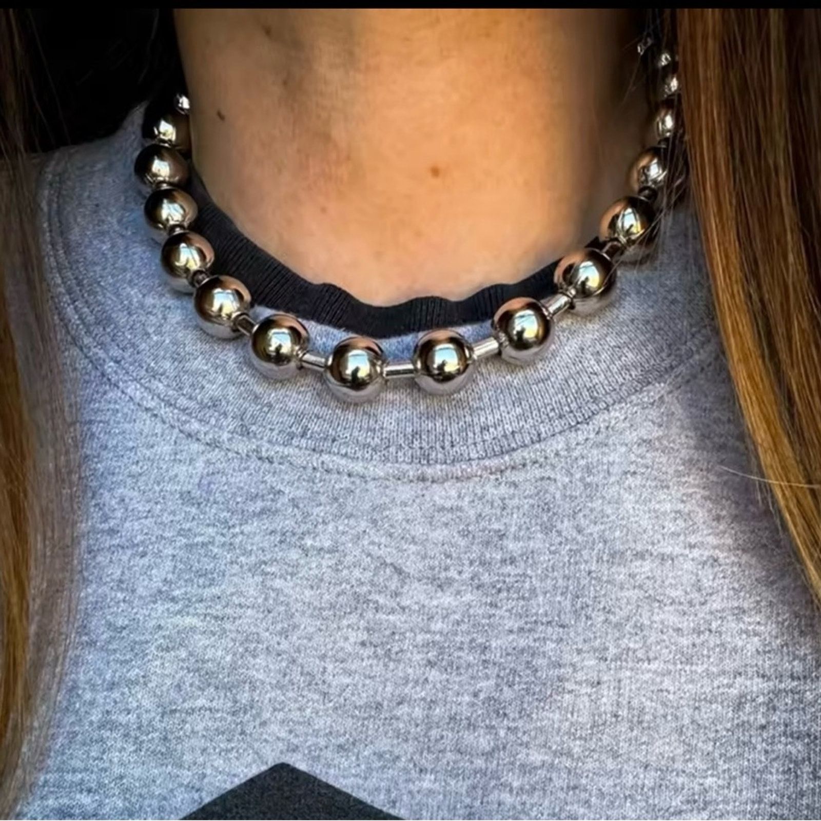 Other Statement Oversized 10mm Ball Chain Choker Necklace Silver Size ONE SIZE - 1 Thumbnail