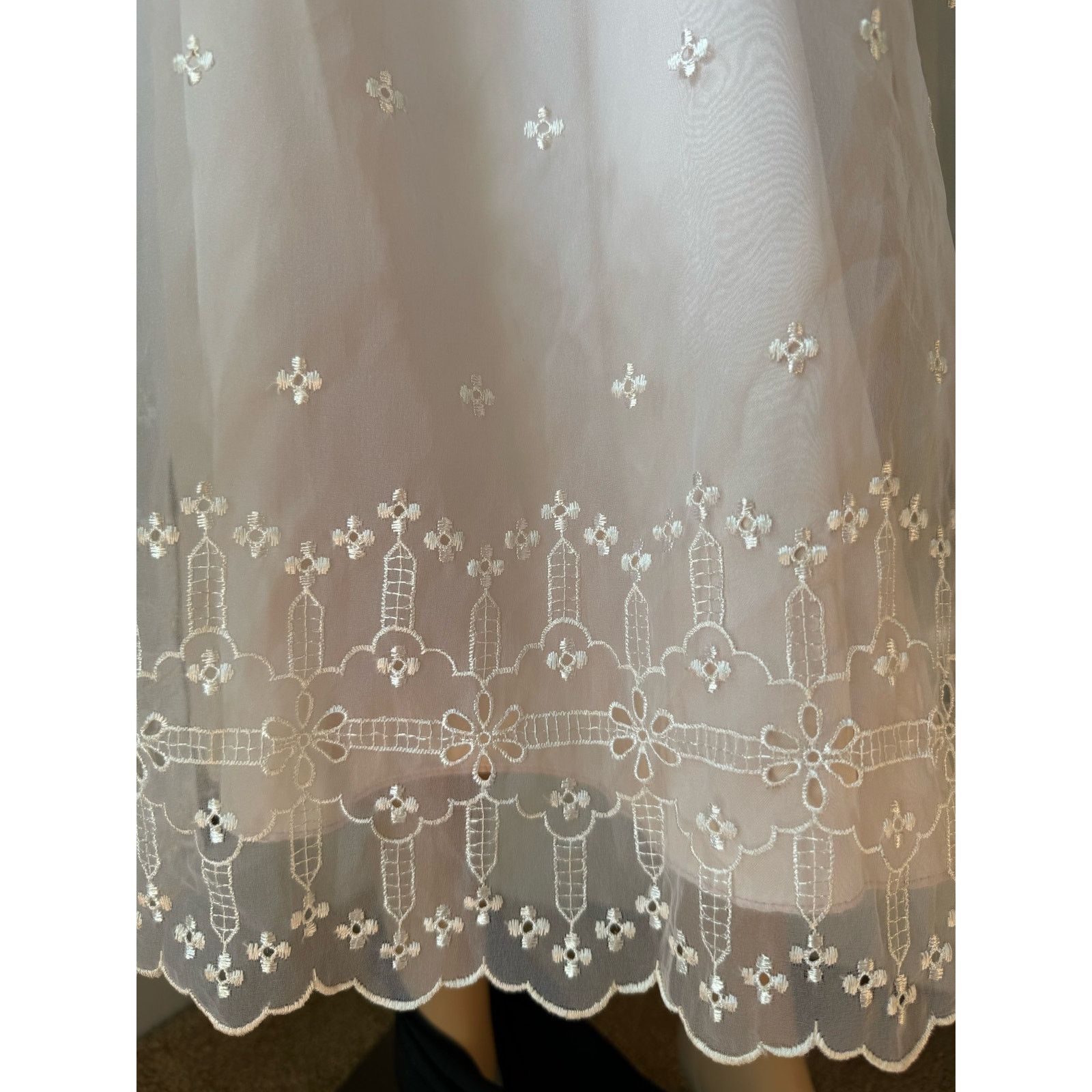 Vintage American vtg pink white sheer eyelet bridesmaid prom dress Size S / US 4 / IT 40 - 8 Thumbnail