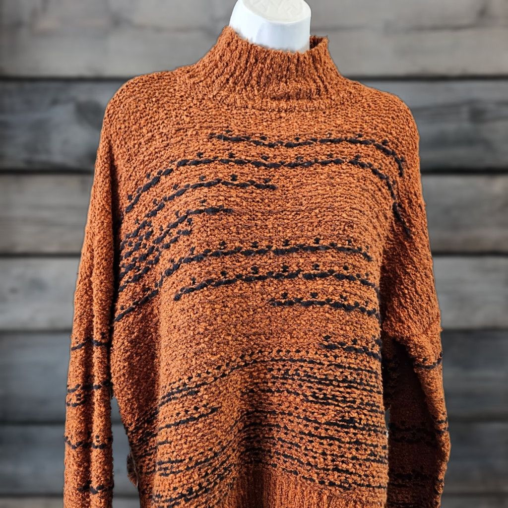 Vintage Knox Rose Sweater Womens Size S Brown Black Mock Neck Cotton Blend Long Sleeve Pullover Size S / US 4 / IT 40 - 1 Thumbnail