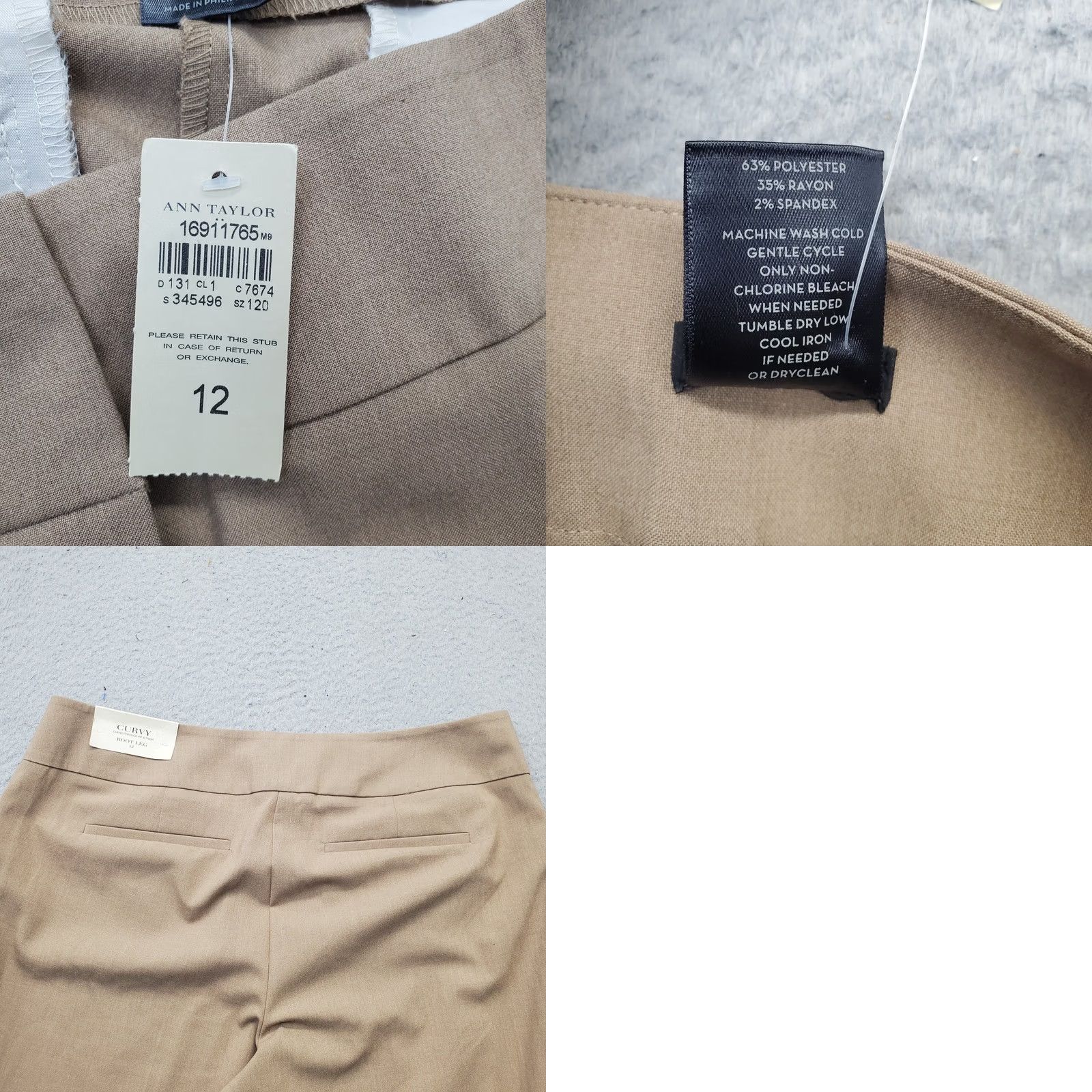 Ann Taylor Ann Taylor Women's Pants 12 Tan Bootcut Flat Front High Waist Stretch Formal Size 34" / US 12 / IT 48 - 8 Thumbnail