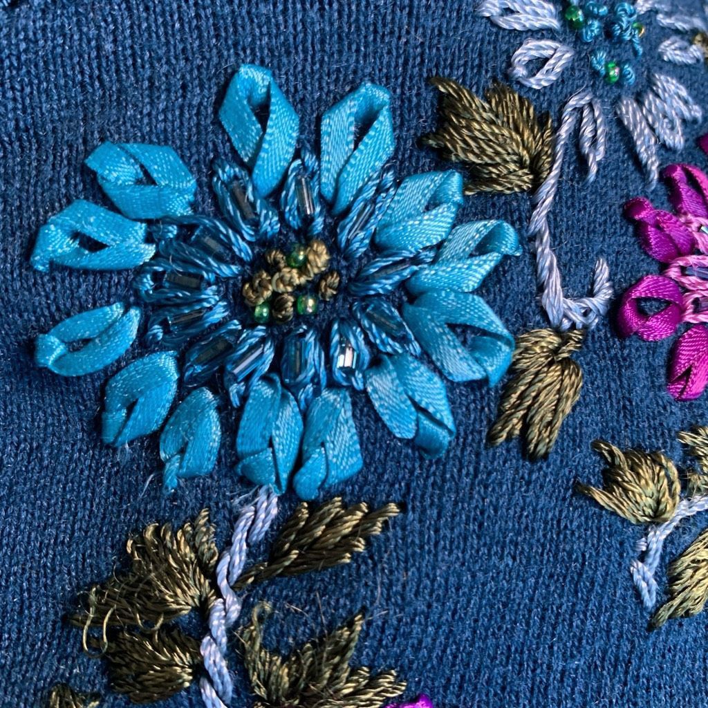 Vintage Vintage R&K Originals Teal Blue Floral Short Sleeve Knit Car Size L / US 10 / IT 46 - 9 Thumbnail