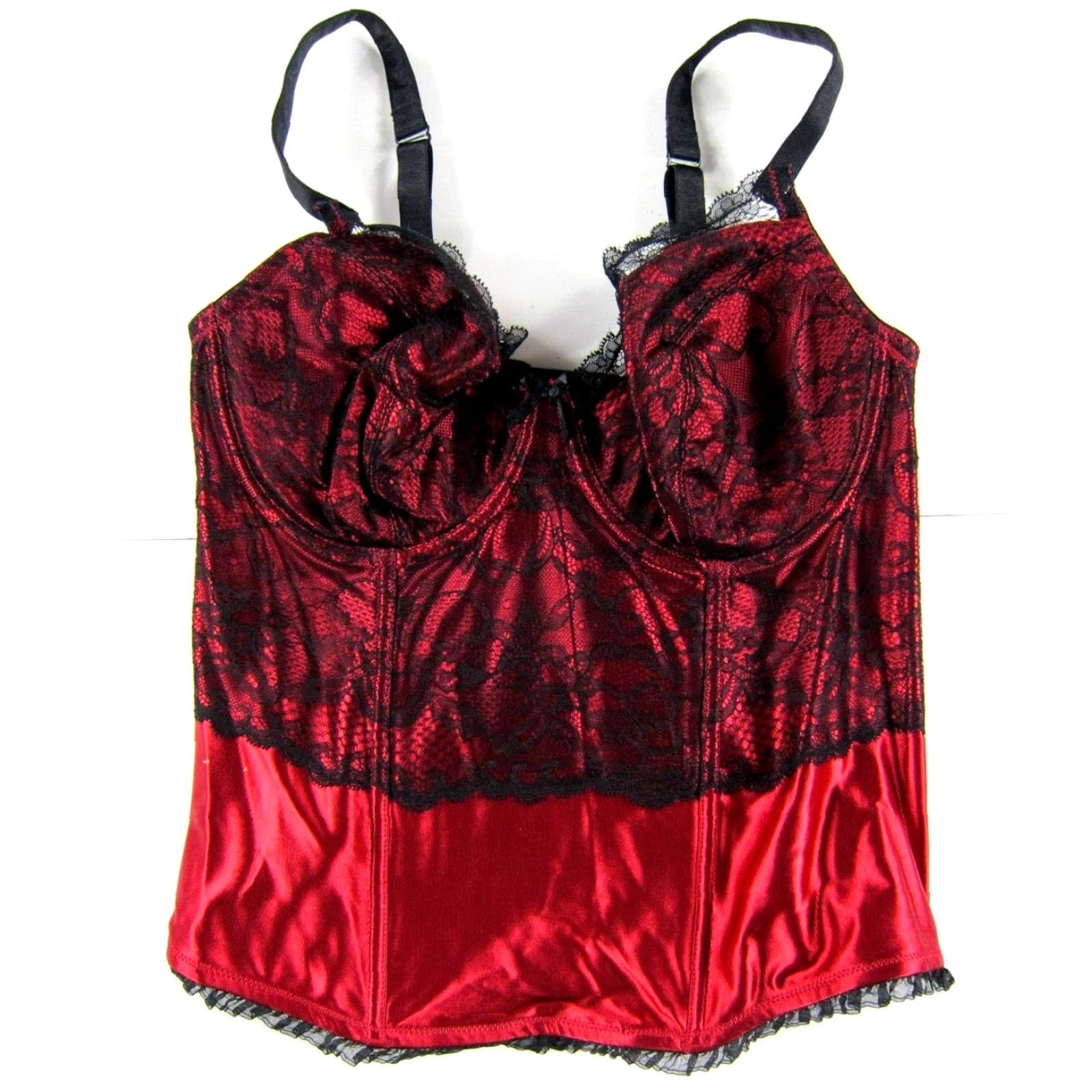 Vintage NWT Cacique Top Bustier Corset Lace Floral Ruby Red Black 14/16 Womens Size XL / US 12-14 / IT 48-50 - 4 Thumbnail
