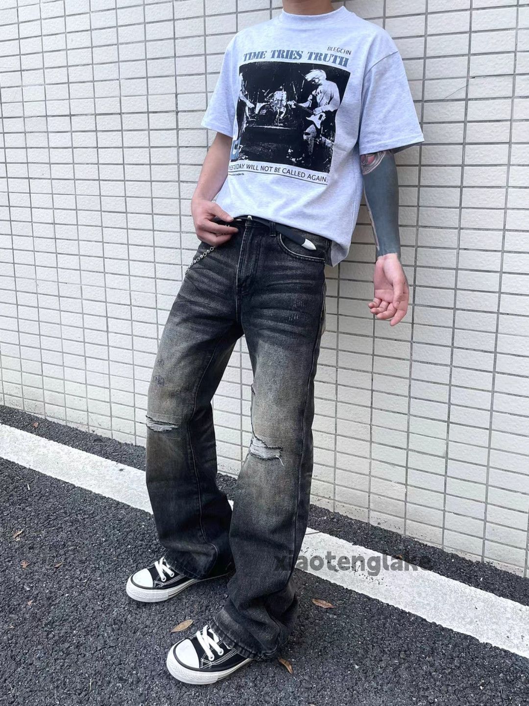 Jean × Vintage Unisex utility punk Grunge damaged ripped stain jeans Size US 34 / EU 50 - 2 Thumbnail