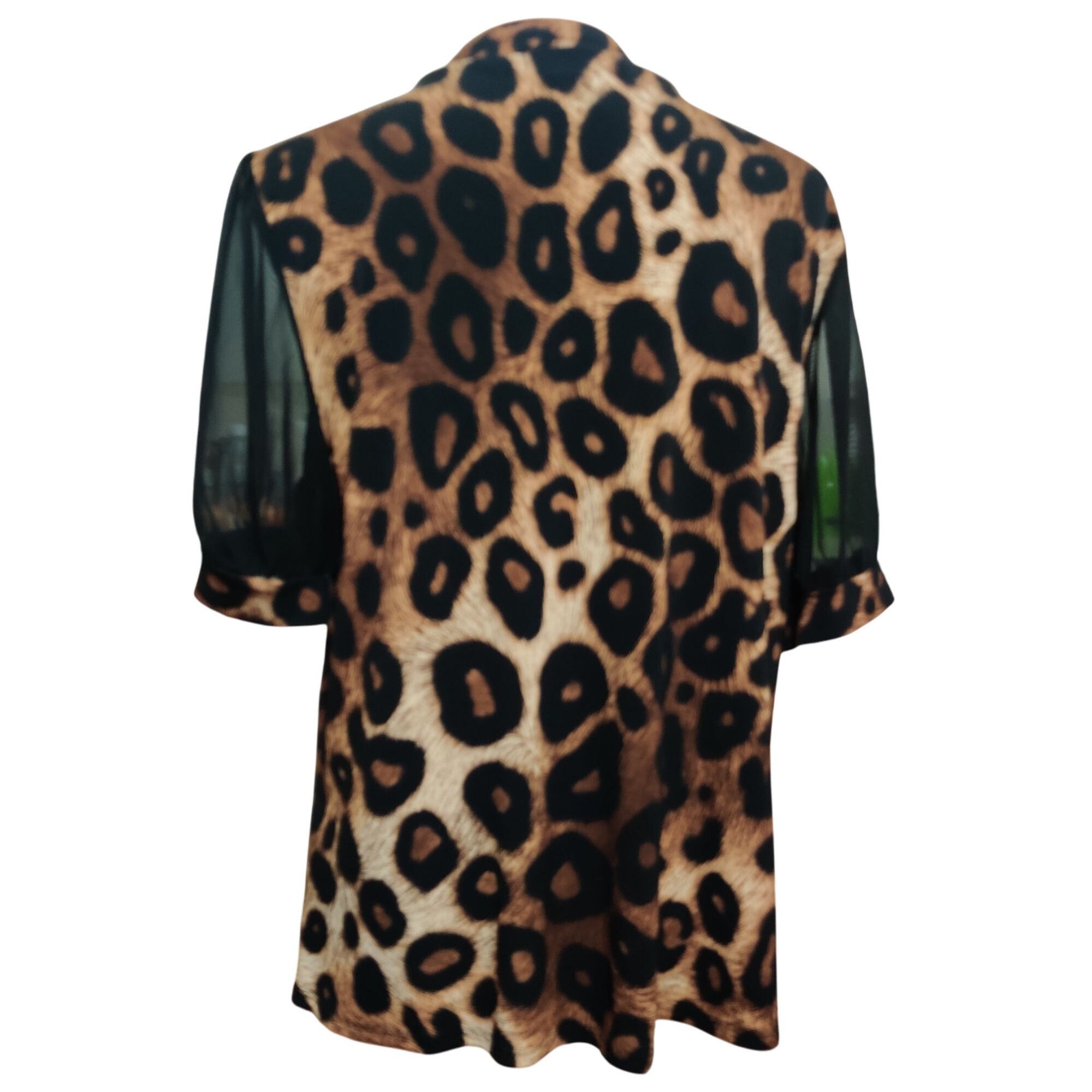Other Adele & May Womens Blouse Leopard Print Sheer Black Pleated Size XL / US 12-14 / IT 48-50 - 2 Thumbnail