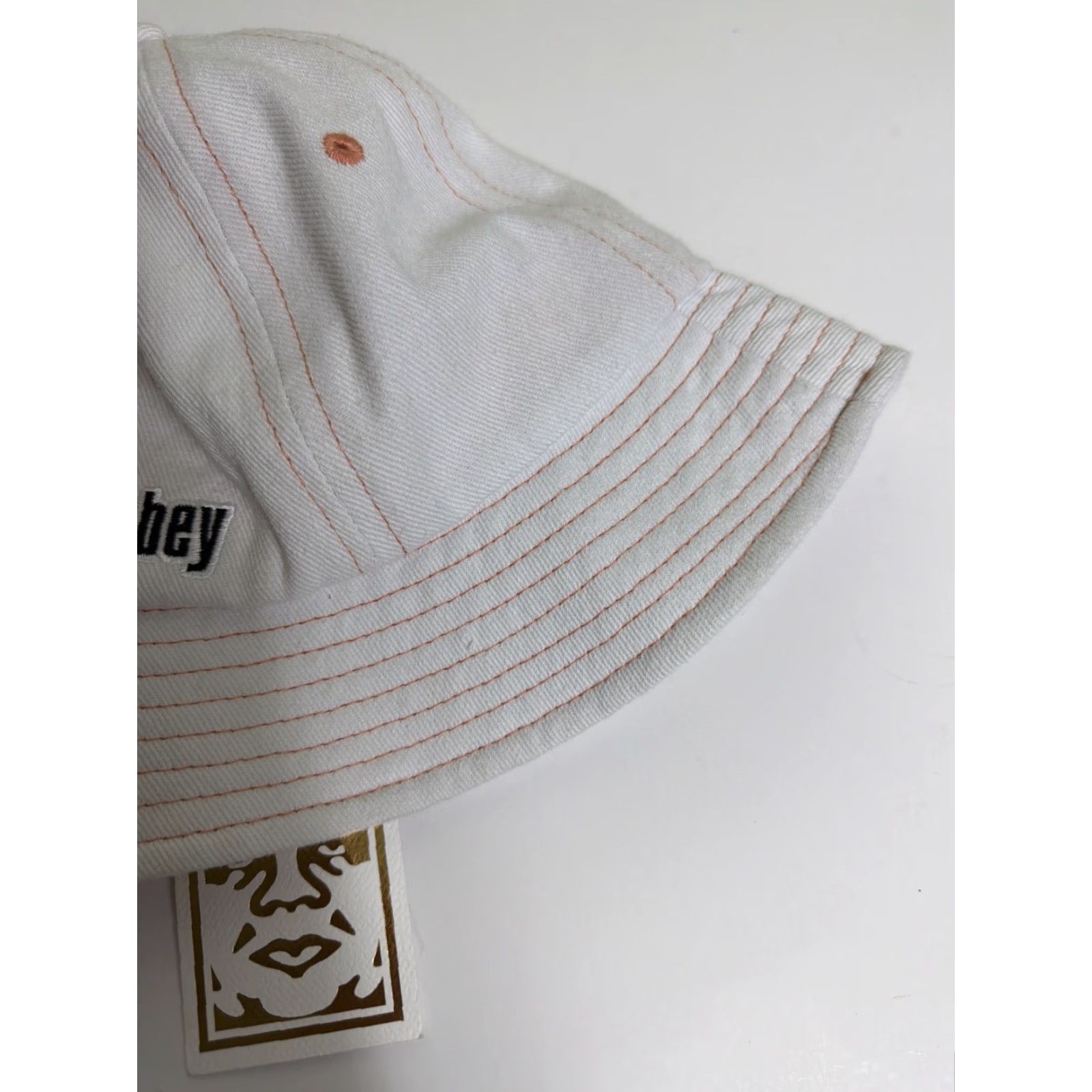 Obey VINTAGE Obey Bucket Hat 100% Cotton White Orange One Size Women Size ONE SIZE - 4 Thumbnail
