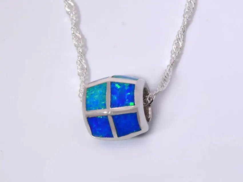 Designer Blue Opal Round Rum Barrel Silver Necklace & Chain Size ONE SIZE - 1 Thumbnail